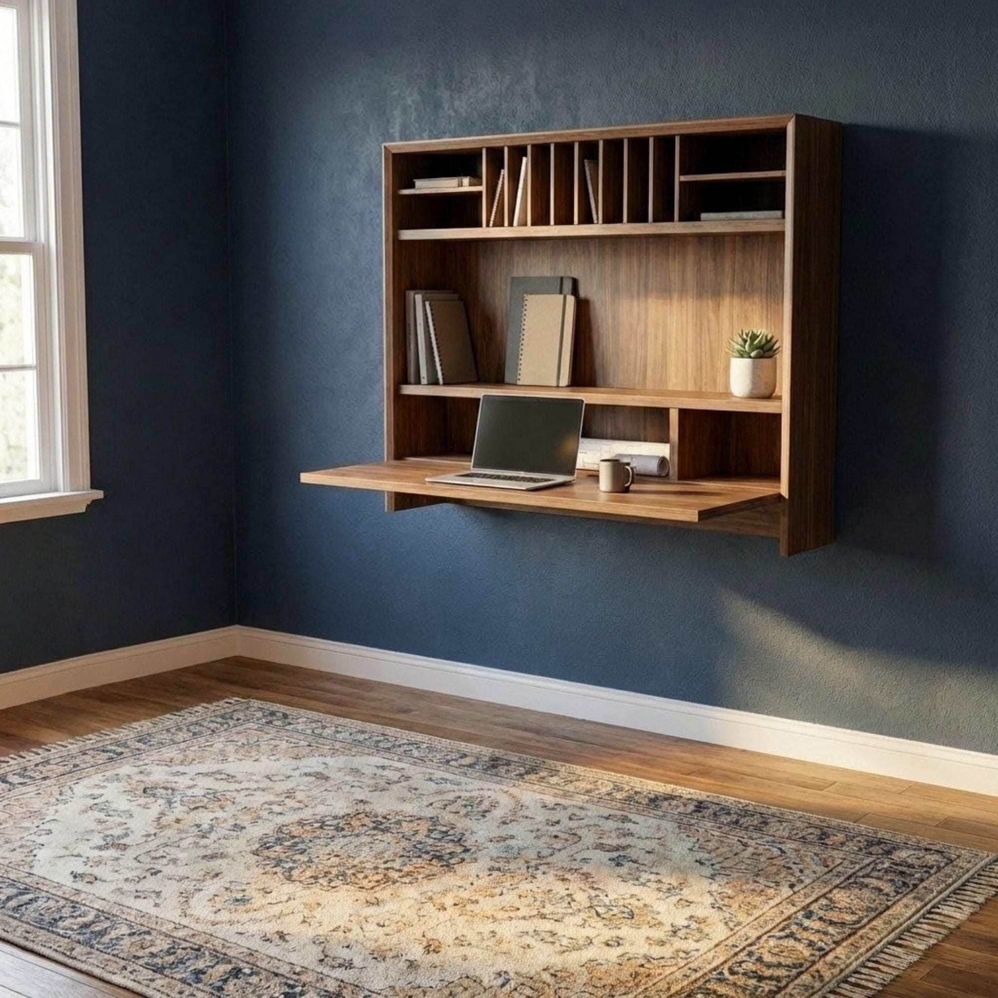 DIY Wall Mounted Murphy Desk Plans | Fold Down Shelf Blueprint (PDF Download) - view 4