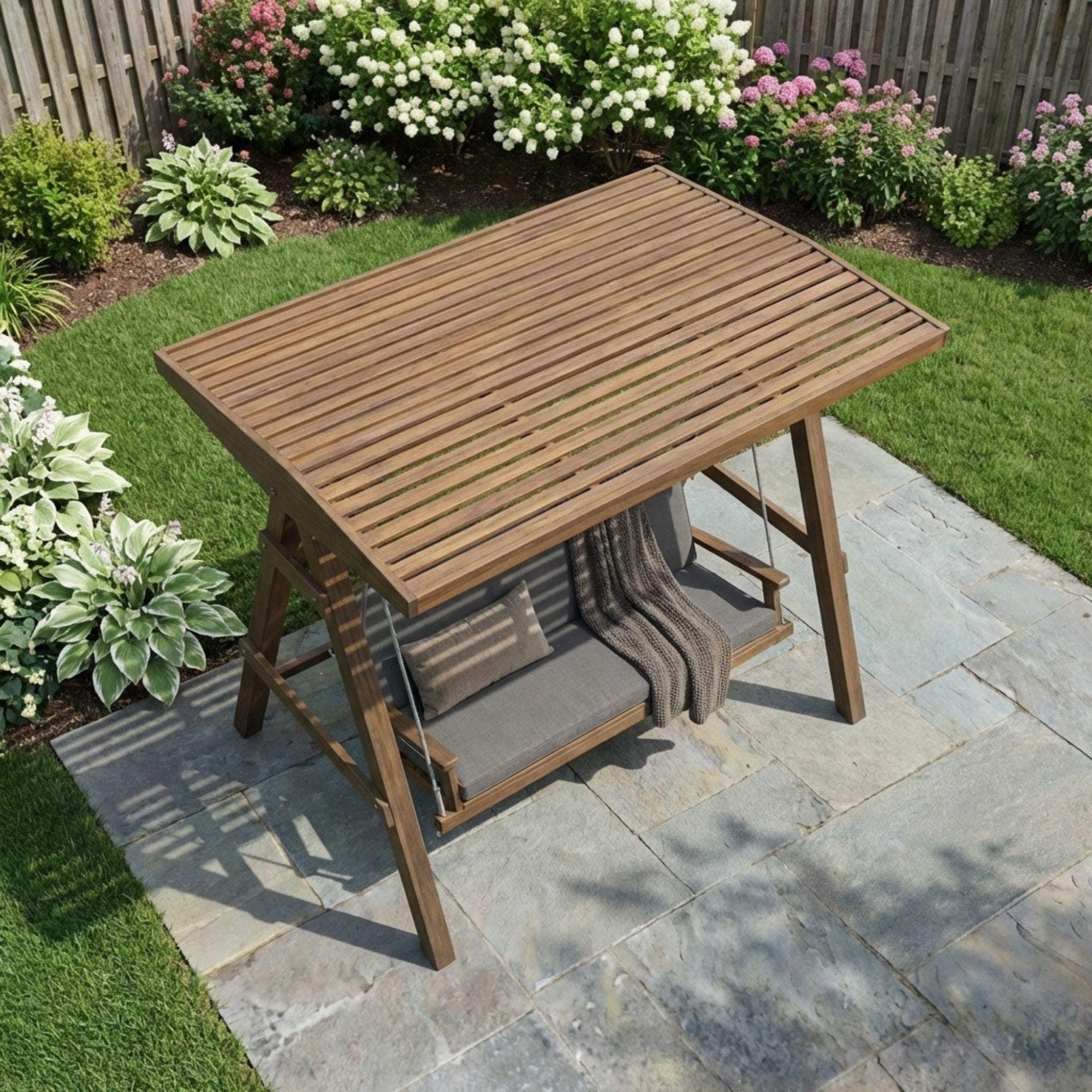 Covered Garden Swing Plans | DIY A-Frame Bench with Roof (PDF Blueprint - view 6