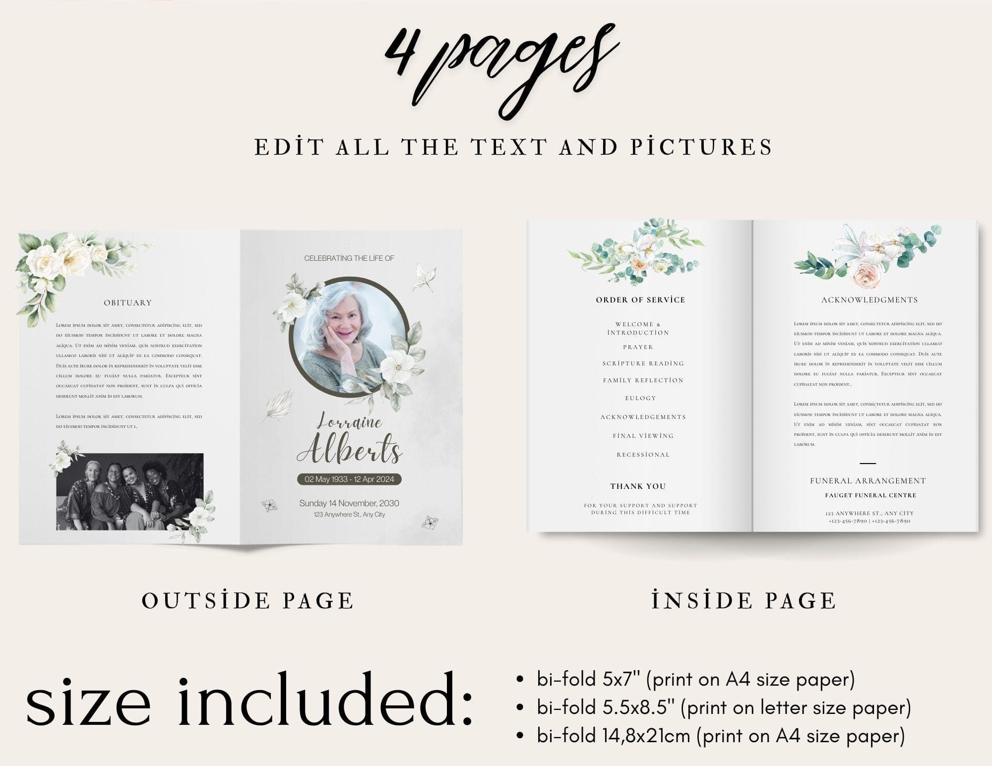 Eucalyptus Funeral Program Template | Celebration of Life (Instant Download) - view 3
