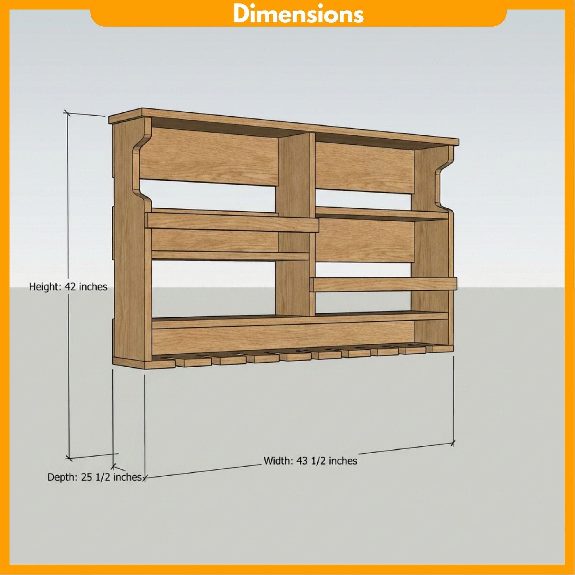 DIY Wall Mounted Wine Rack Plans | Bar Cabinet with Glass Storage (PDF Download) - view 2