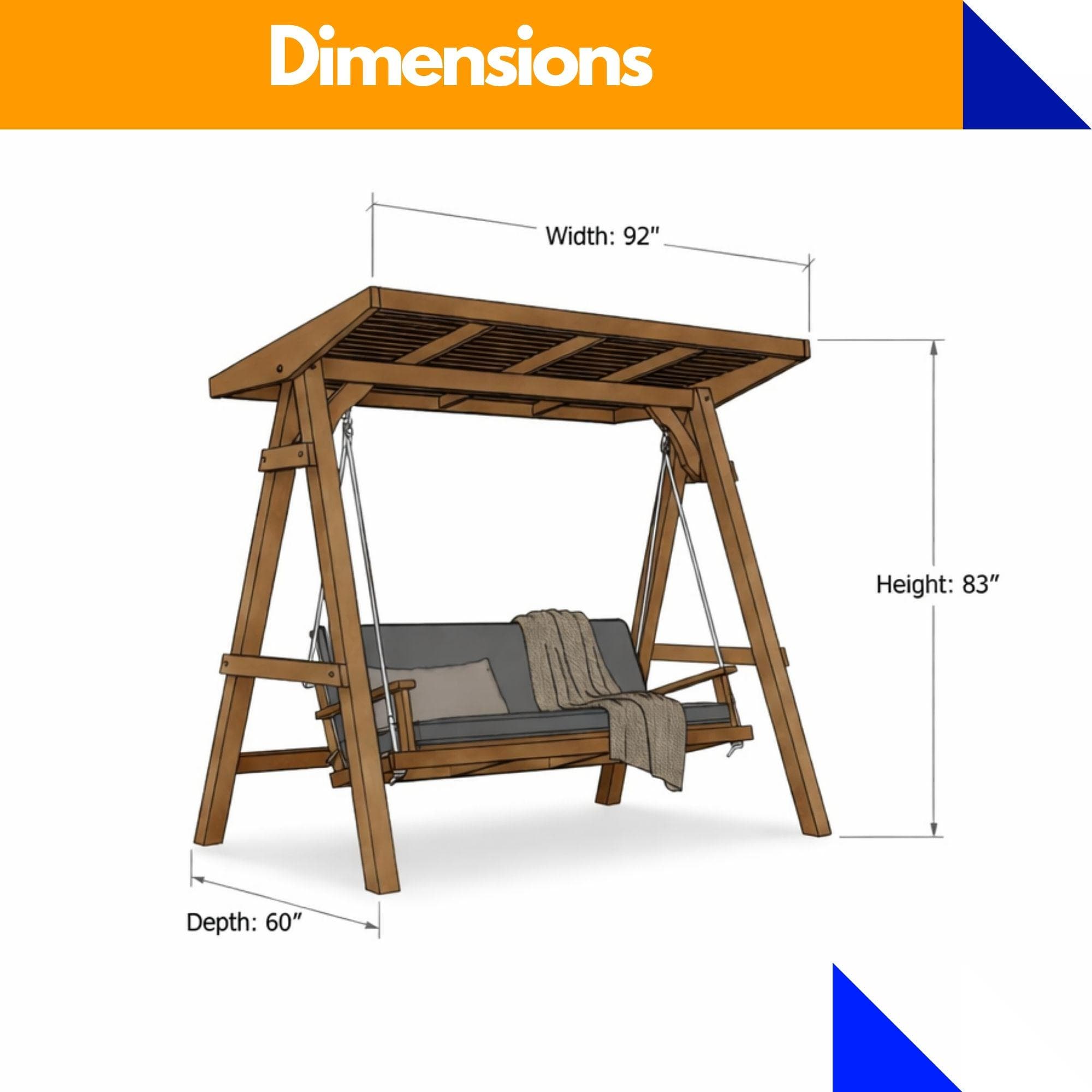 Covered Garden Swing Plans | DIY A-Frame Bench with Roof (PDF Blueprint - view 2