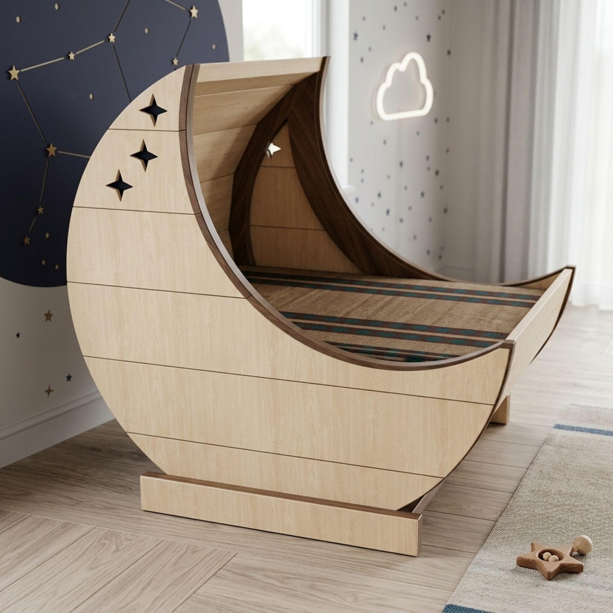 DIY Wooden Pet Bed Plans PDF | Moon Shaped Cat & Dog Bed Blueprint | Baby Cradle Wood Plan | Custom Wooden Pet Furniture - view 3