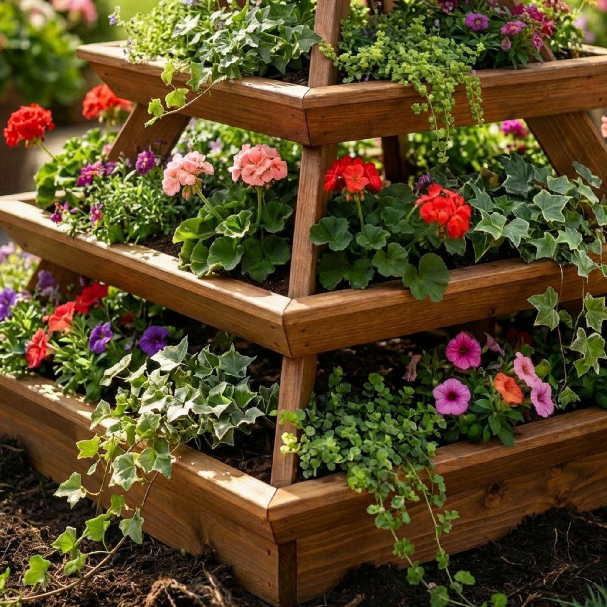 DIY Pyramid Strawberry Planter Plans | Wooden Strawberry Tower PDF | 4 Tier Planter Box Blueprint | Stacked Garden Bed - view 7