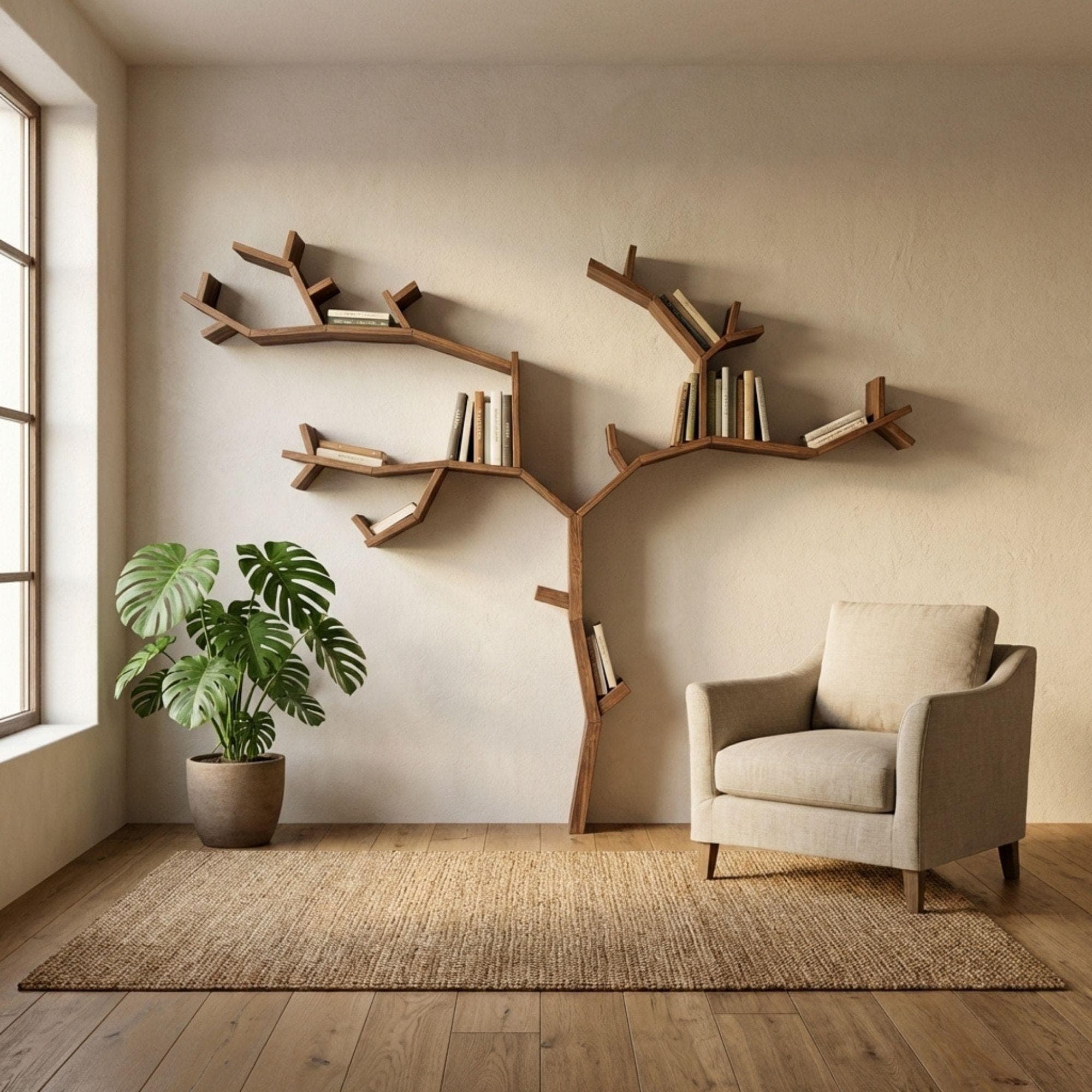 DIY Tree Bookshelf Plans PDF | Artistic Branch Wall Library Blueprint | Unique Floating Bookcase | Nature Inspired Woodworking Plan - view 8