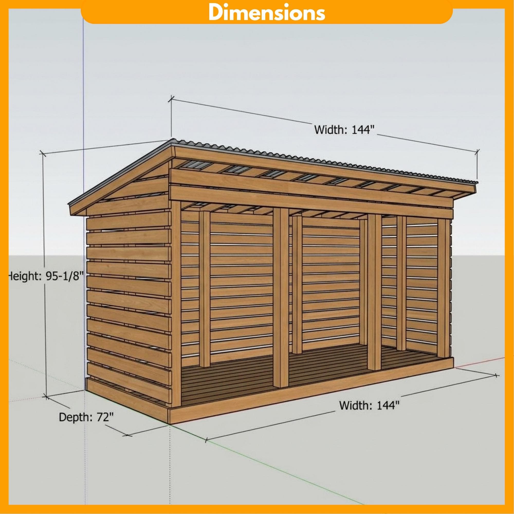 6x12 Firewood Shed DIY Plans PDF | 3 Cord Wood Storage Rack Blueprint | Large Dry Wood Shelter - view 2
