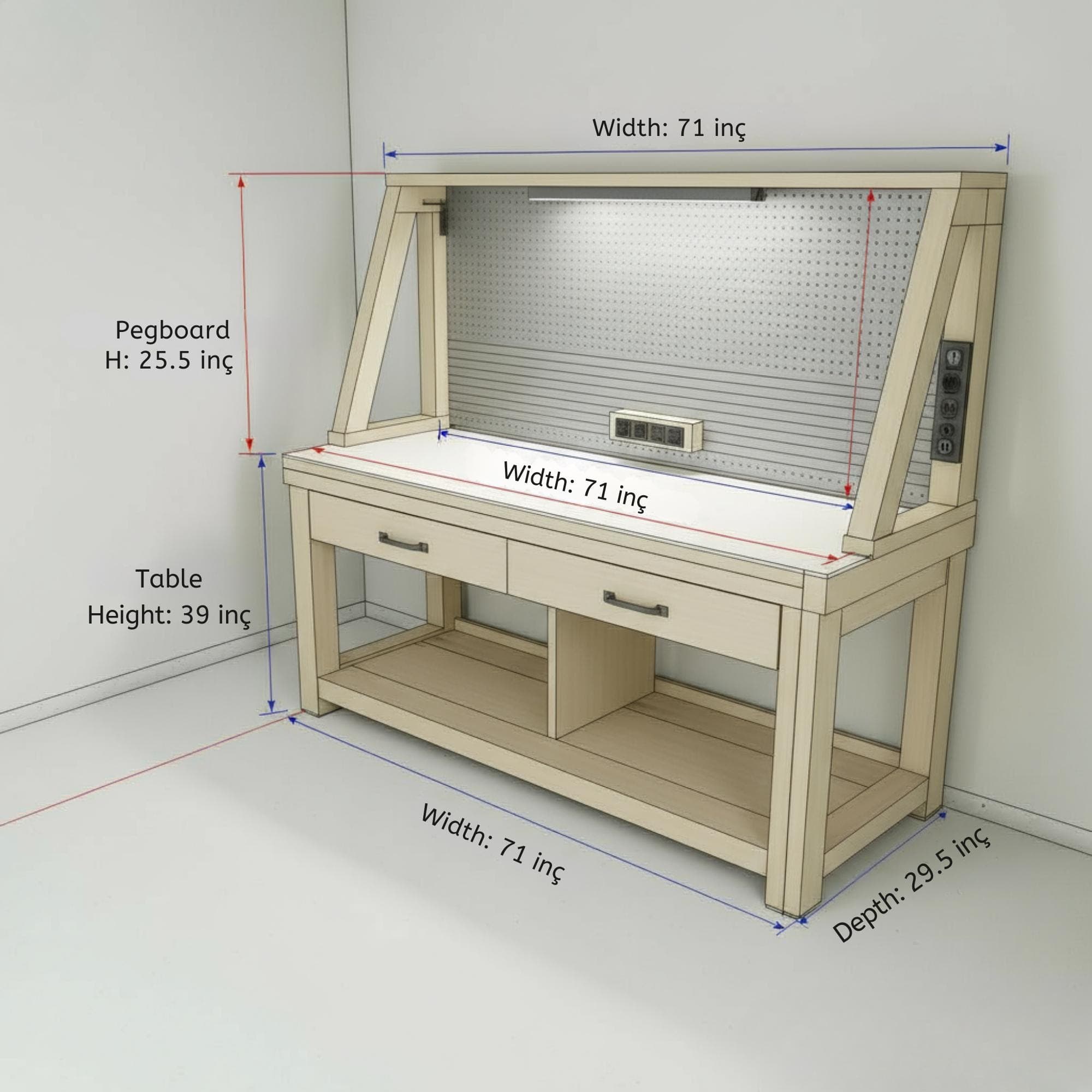 Work Bench With Storage DIY Plan | Garage Workbench and Woodworking Table with Shelves - Custom Stationary Desk Plan - view 6