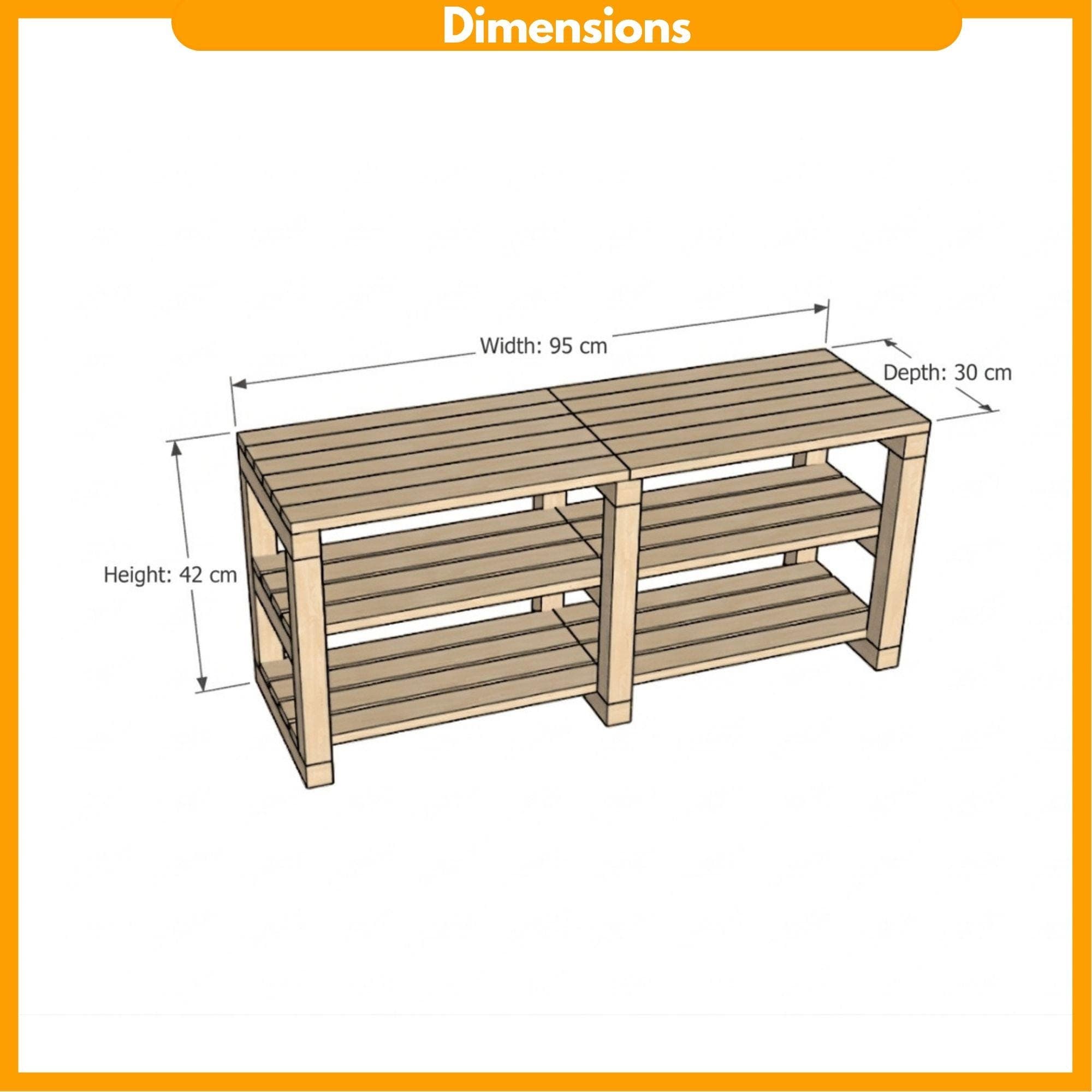 DIY Standing Wall Shelf Plans PDF | Wooden Shoe Rack & Storage Organizer | Multi-Purpose Slatted Wood Console - view 2