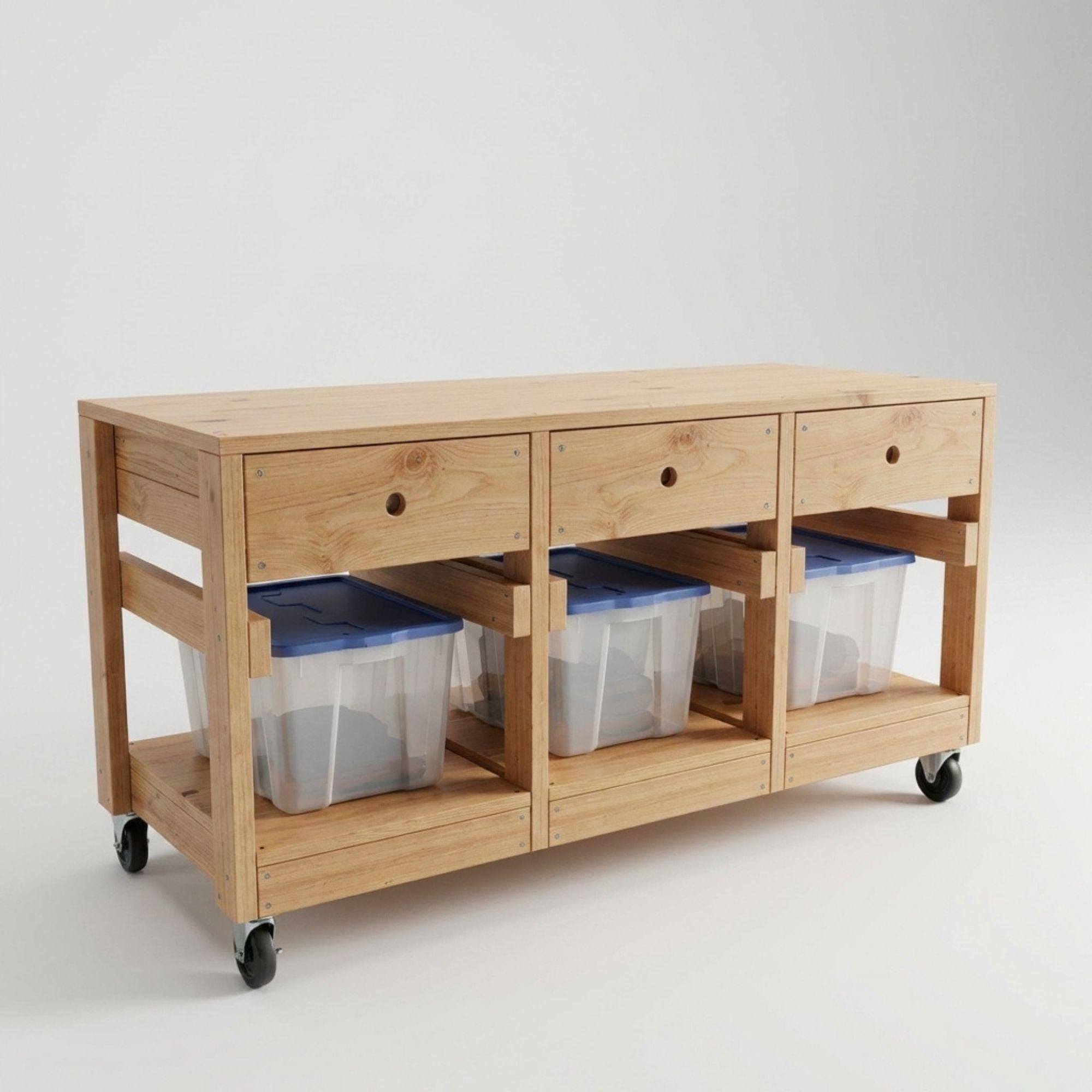 DIY Mobile Workbench with Tote Storage Plans PDF | Rolling Shop Cart & Organizer Blueprint | 3-Drawer Garage Utility Table | Woodworking