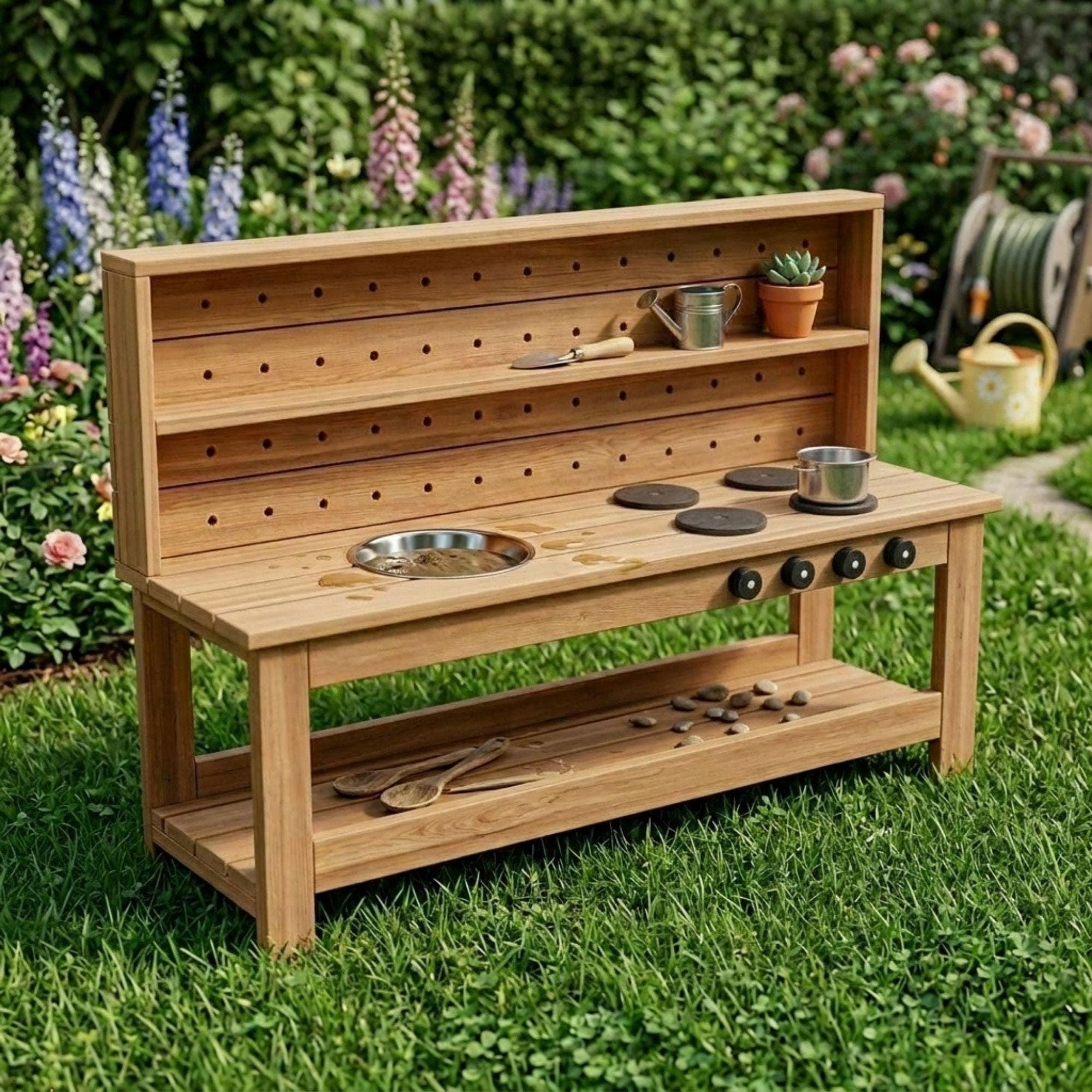 DIY Mud Kitchen Plans PDF | Outdoor Play Kitchen Blueprint | Large Montessori Pretend Play Station | Toddler Wooden Kitchen Build Guide - view 3