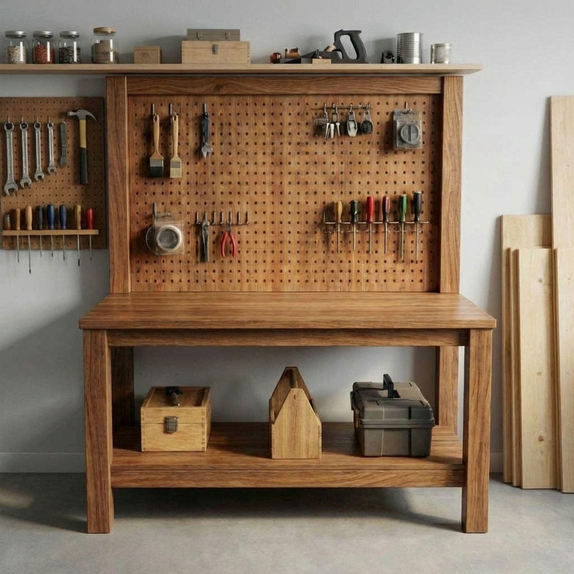 DIY Workbench Plans | Garage Workbench with Pegboard PDF | Wood Workbench Shelf | Easy DIY Garage Workshop Workbench - view 3