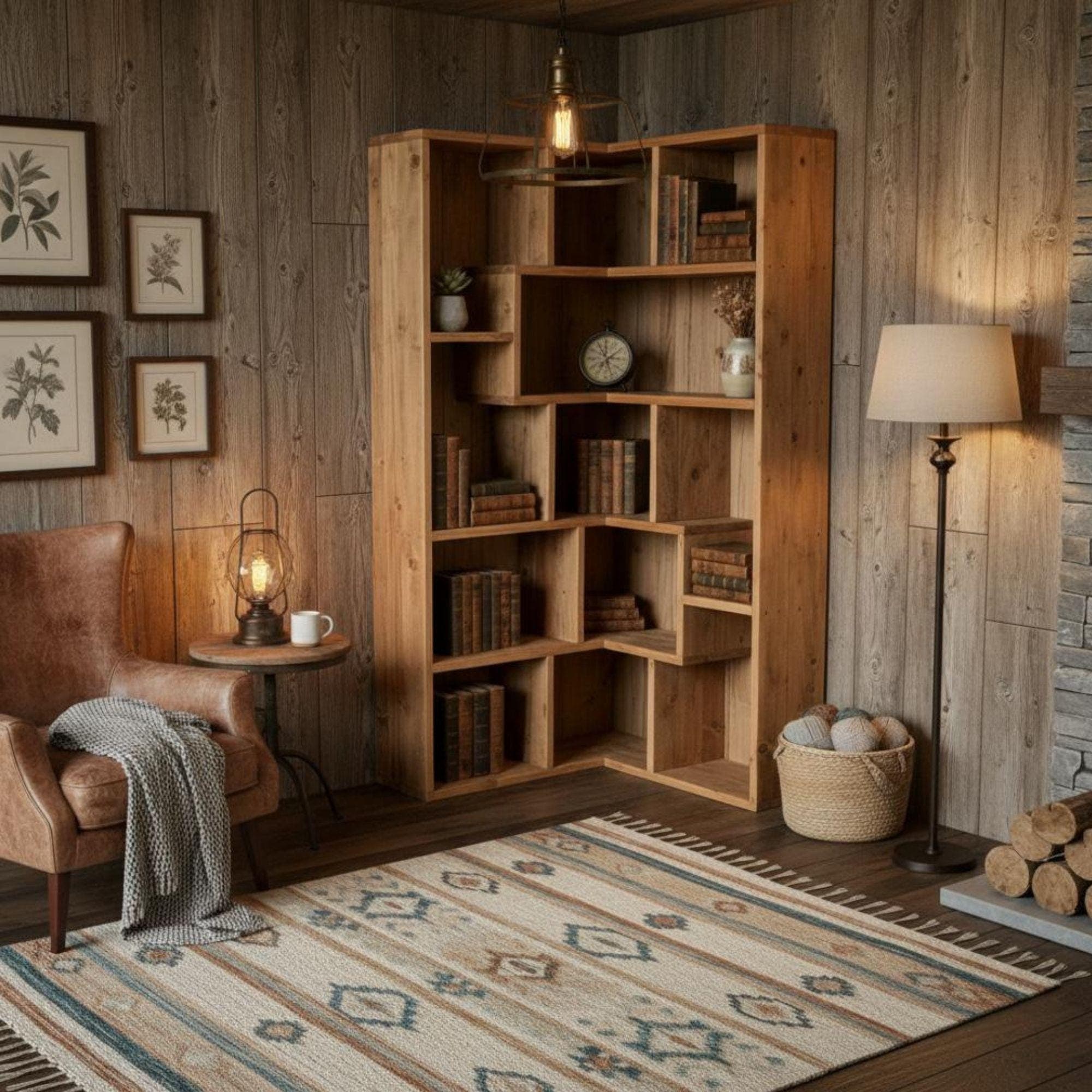 DIY Corner Bookshelf Plans PDF | Artistic Triangle Wall Shelf | Space-Saving Wood Corner Unit | Hanging Corner Bookcase & Decor - view 2