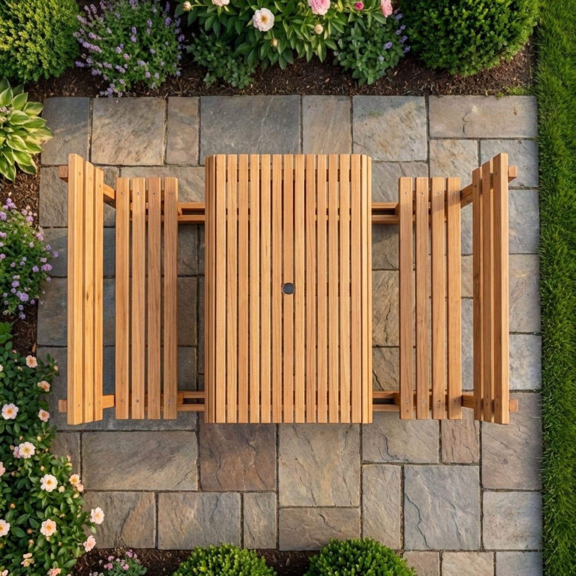 DIY Picnic Table Plans with Backrest | Outdoor Table Plans PDF | Picnic Bench Blueprint | Outside Table and Benches Woodworking Template - view 4