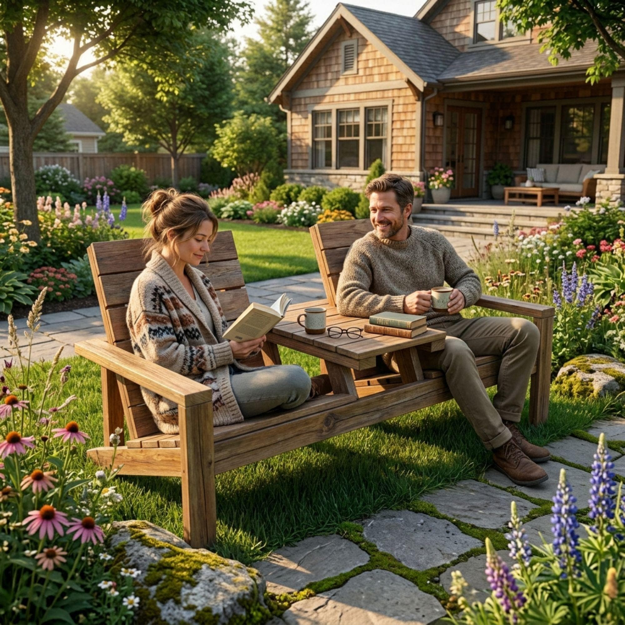 DIY Outdoor Double Chair Plans | Wooden Porch Furniture Blueprint | Double Seat Bench with Table PDF - view 4