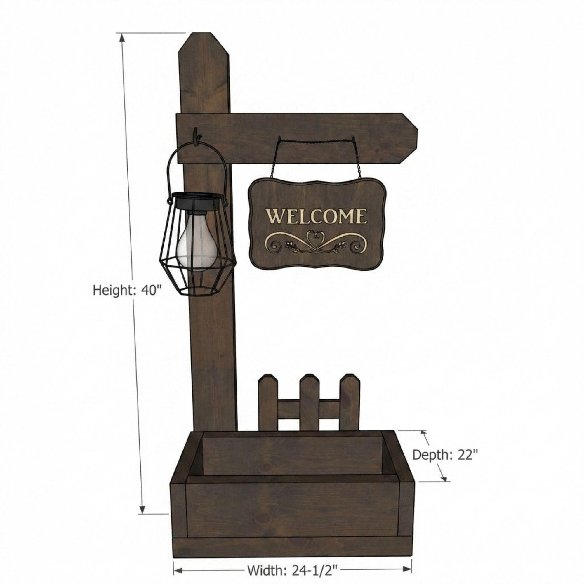DIY Welcome Sign Planter Box Plans PDF | Front Porch Wooden Plant Stand | Hanging Basket Woodworking Blueprint | Garden Decor Project - view 2