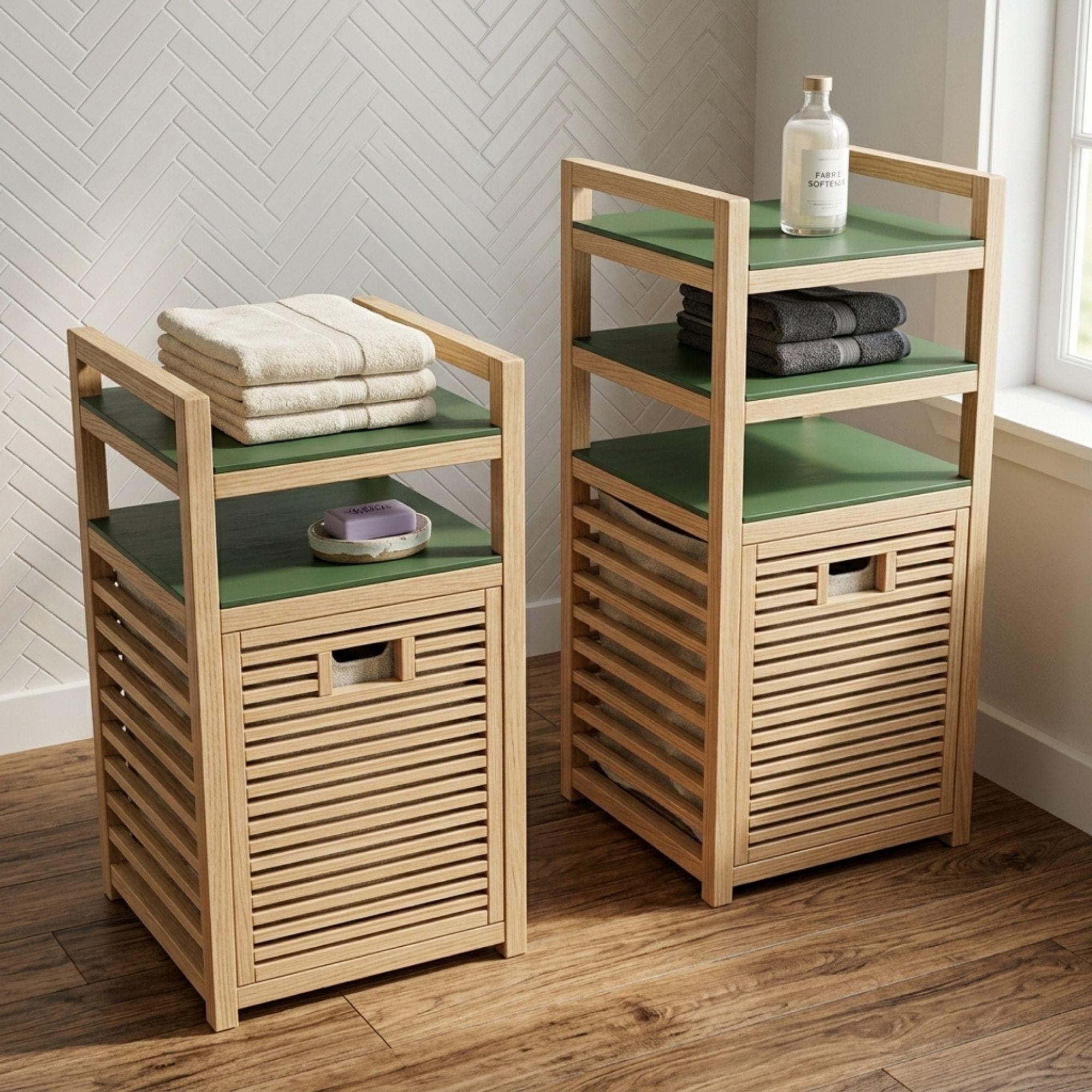 DIY Laundry Basket Tower Plans PDF | Wooden Laundry Hamper Organizer | Clothes Basket Holder DIY | Laundry Shelf Plans - view 3