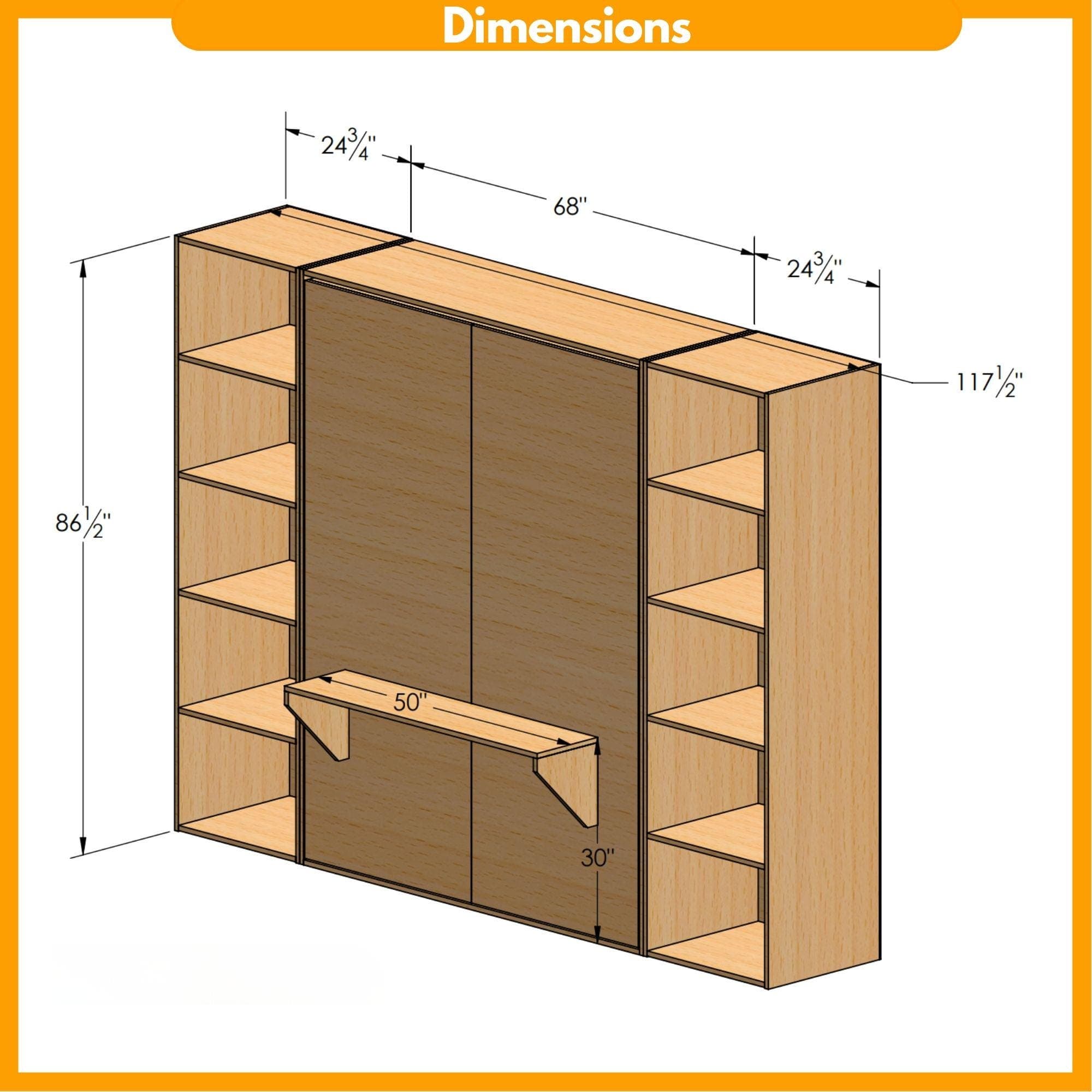 DIY Horizontal Murphy Bed Plans with Desk and Shelves (Digital Download) - view 2