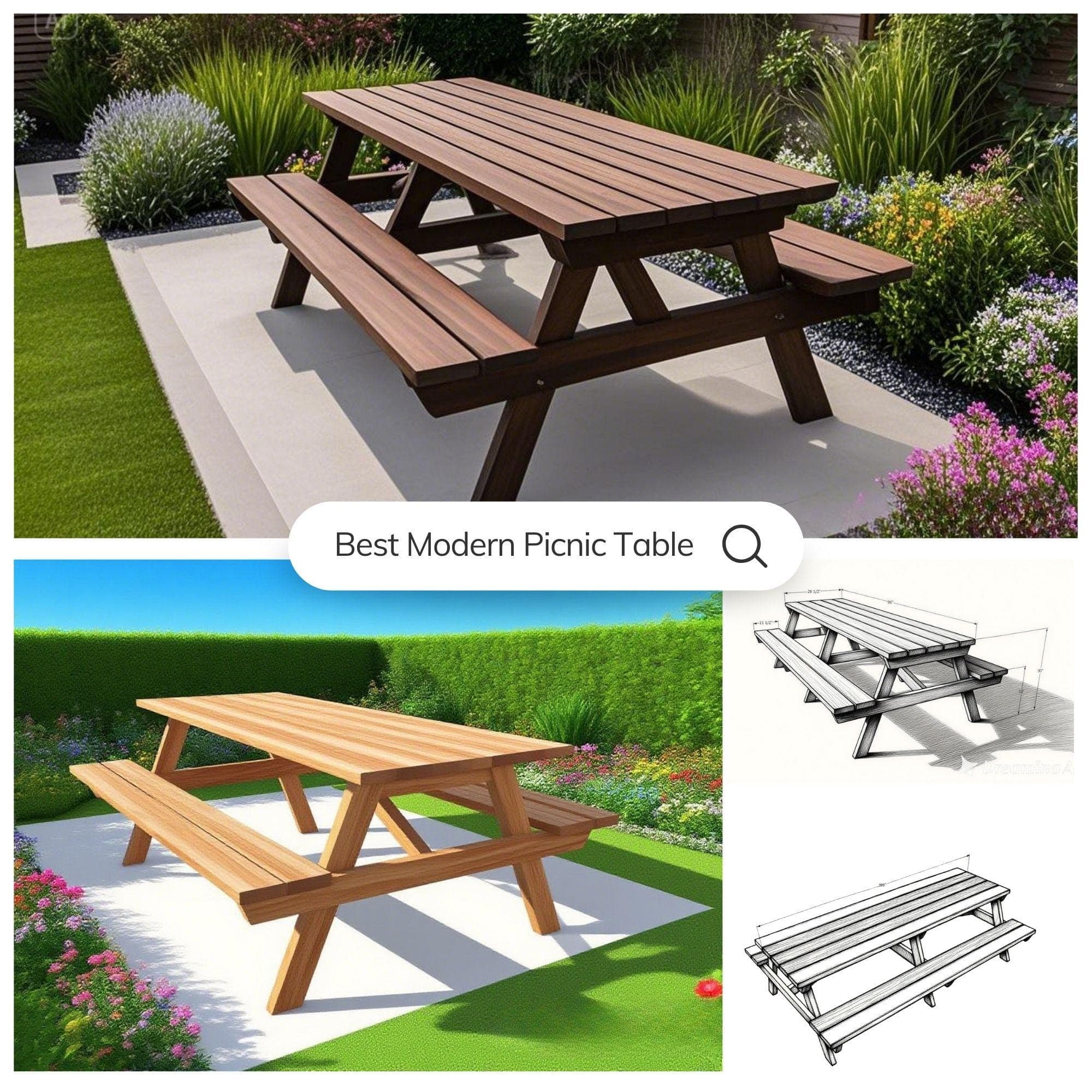DIY Farmhouse Picnic Table Plans | Outdoor Furniture (PDF Pattern) - view 3