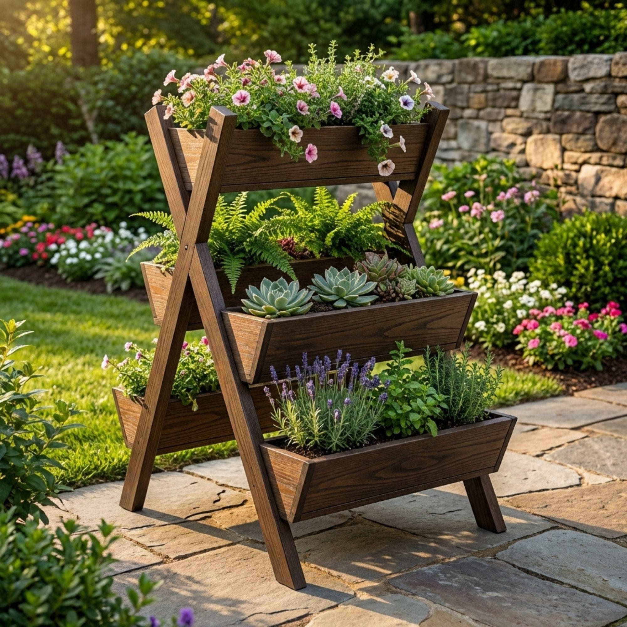 Tiered Flower Box Woodworking Plans | Vertical Garden Planter Stand Blueprint (Digital Download) - view 4