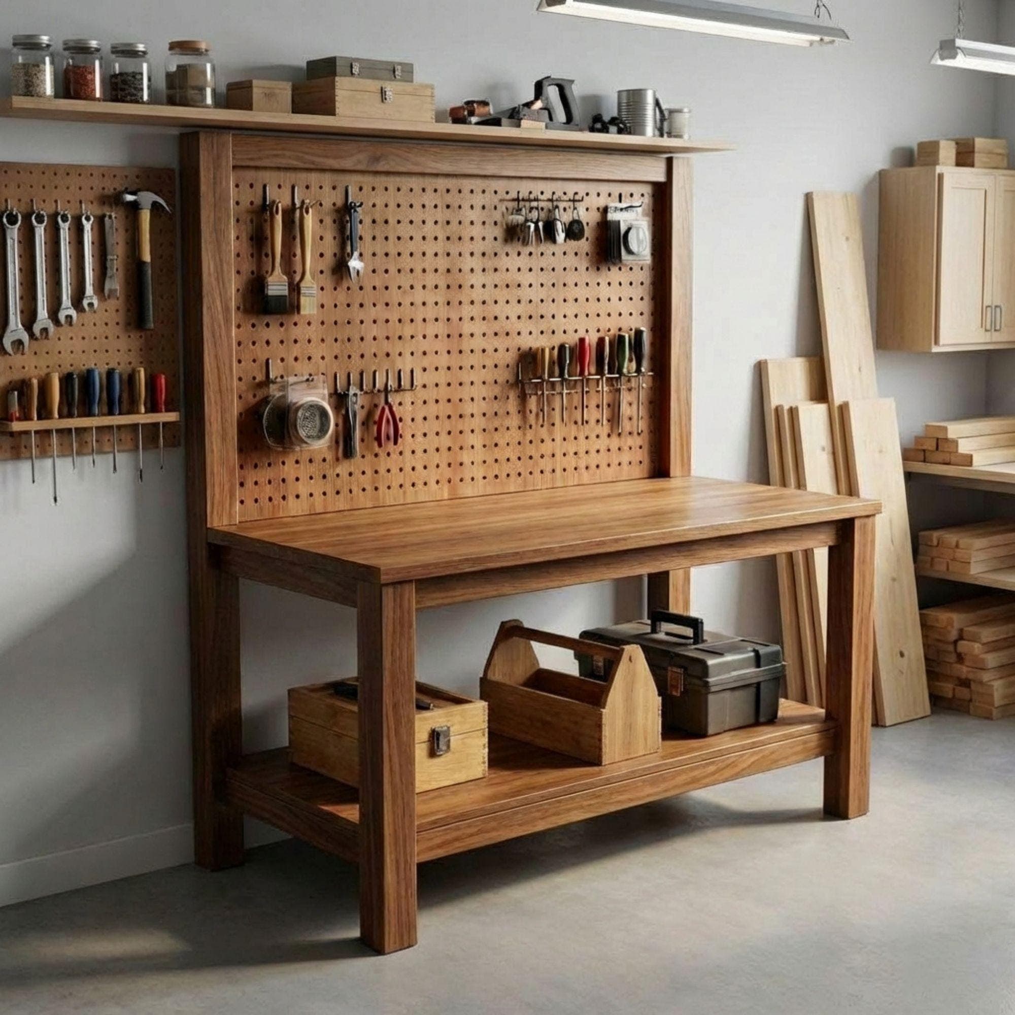 DIY Workbench Plans | Garage Workbench with Pegboard PDF | Wood Workbench Shelf | Easy DIY Garage Workshop Workbench - view 4
