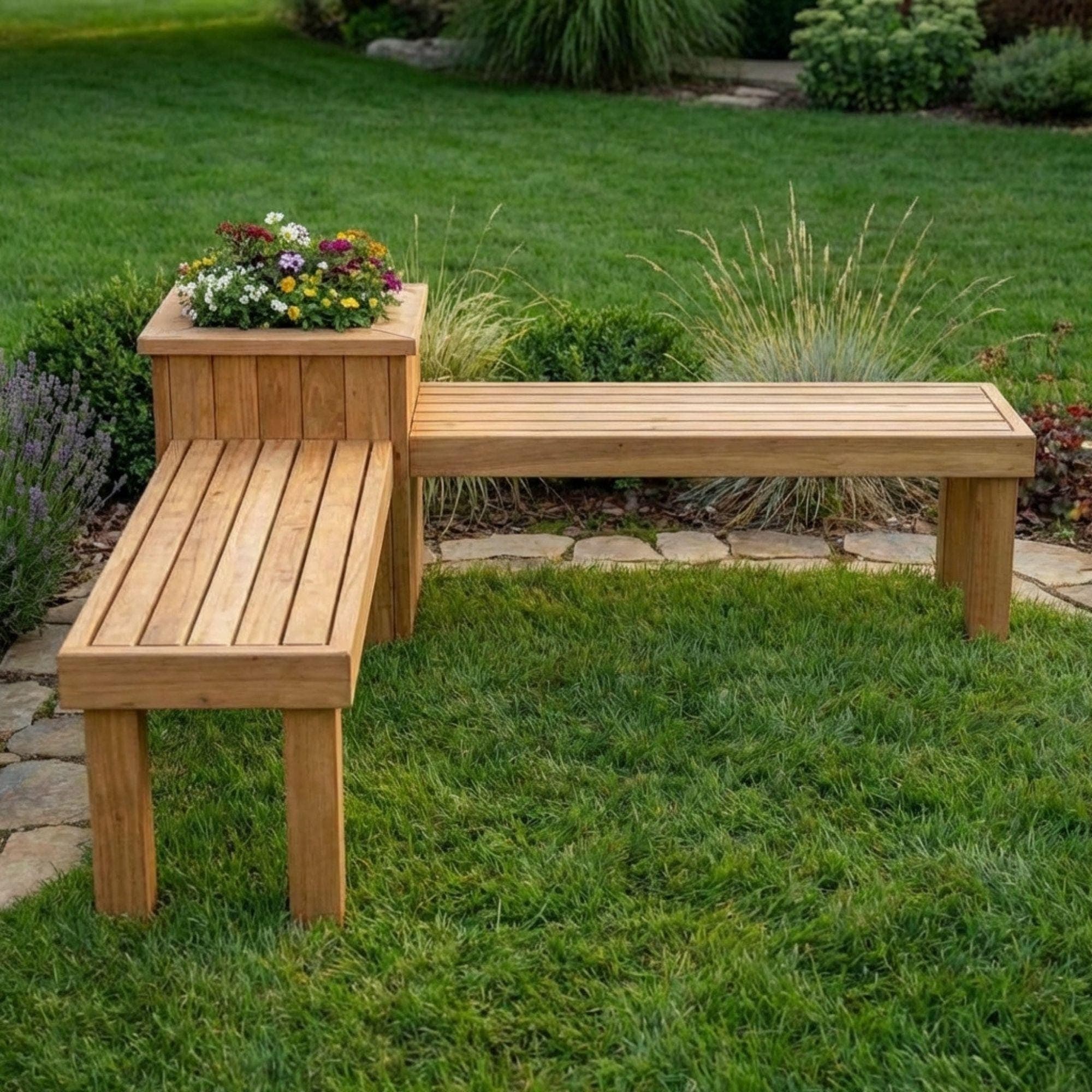 DIY Outdoor Corner Bench Plans | L Shaped Planter Bench Blueprint | Wooden Garden Seating PDF - view 5