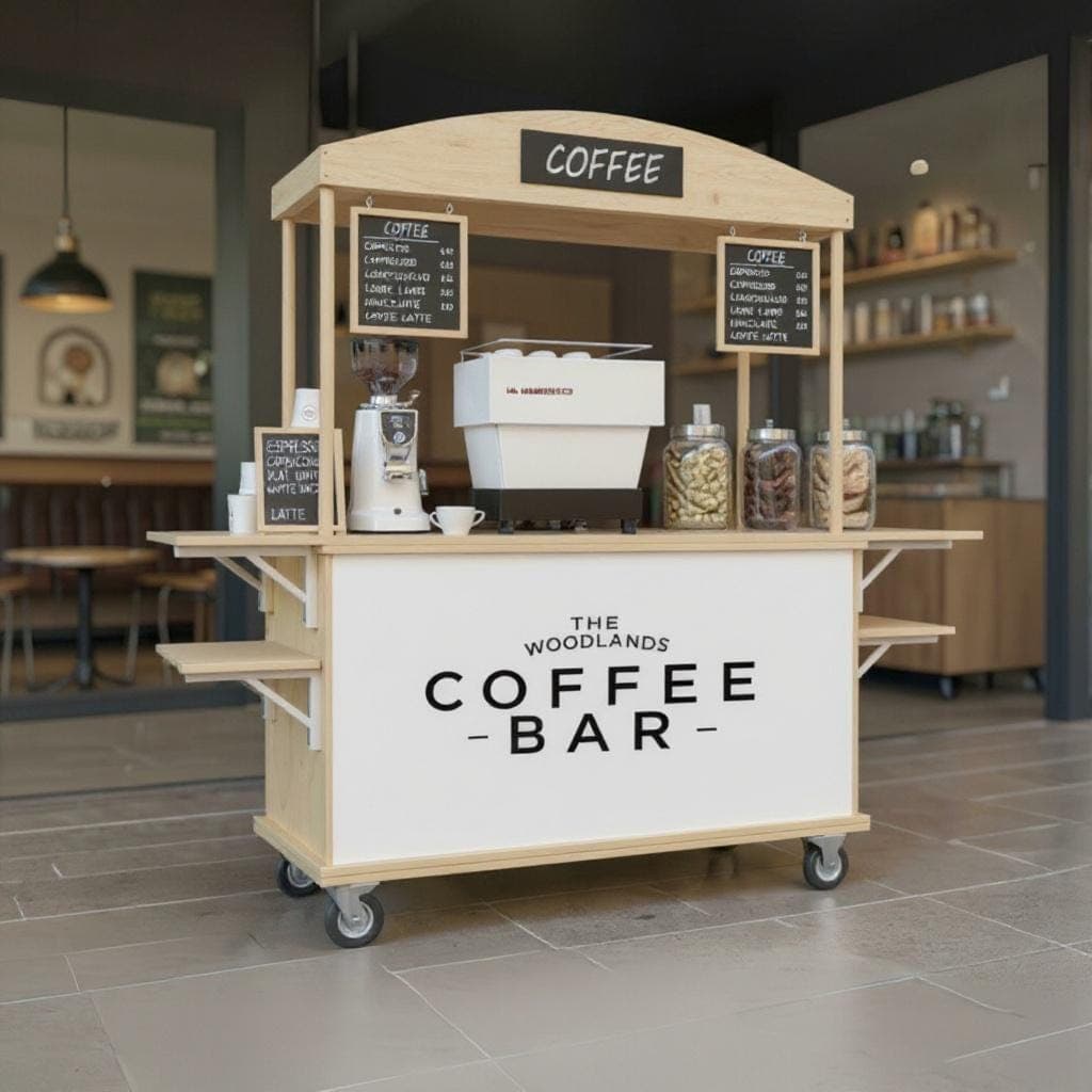 Coffee Cart Plans | Portable Espresso Bar Blueprint | DIY Collapsible Mobile Coffee, Drink Vendor Cart Design - view 3