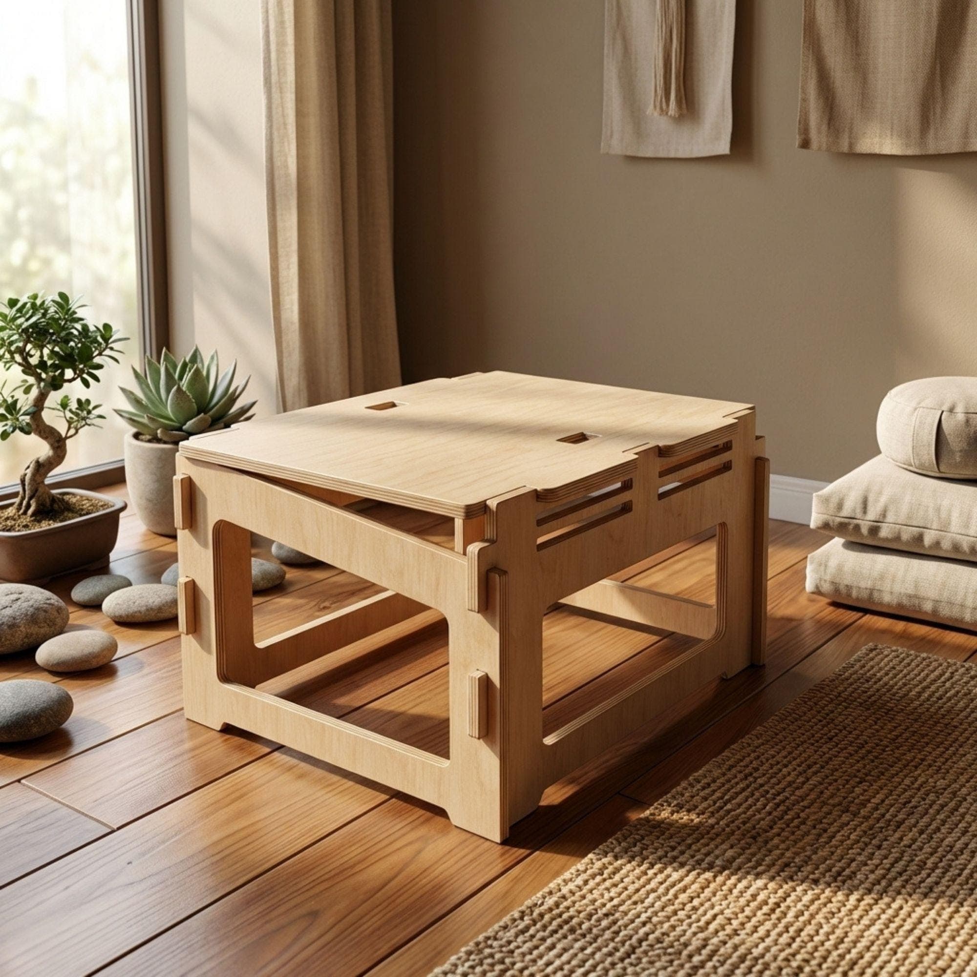 DIY Meditation Table Plans PDF | Wooden Zen Platform Blueprint | Ergonomic Yoga Bench | Slanted Floor Seating Stool - view 5