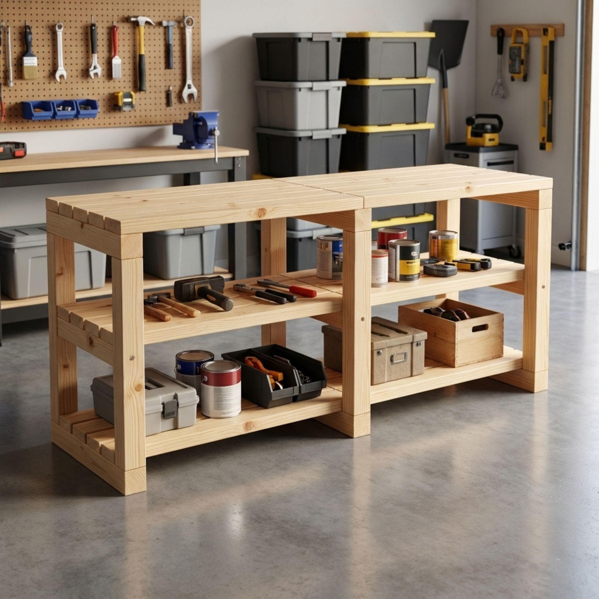DIY Standing Wall Shelf Plans PDF | Wooden Shoe Rack & Storage Organizer | Multi-Purpose Slatted Wood Console - view 3