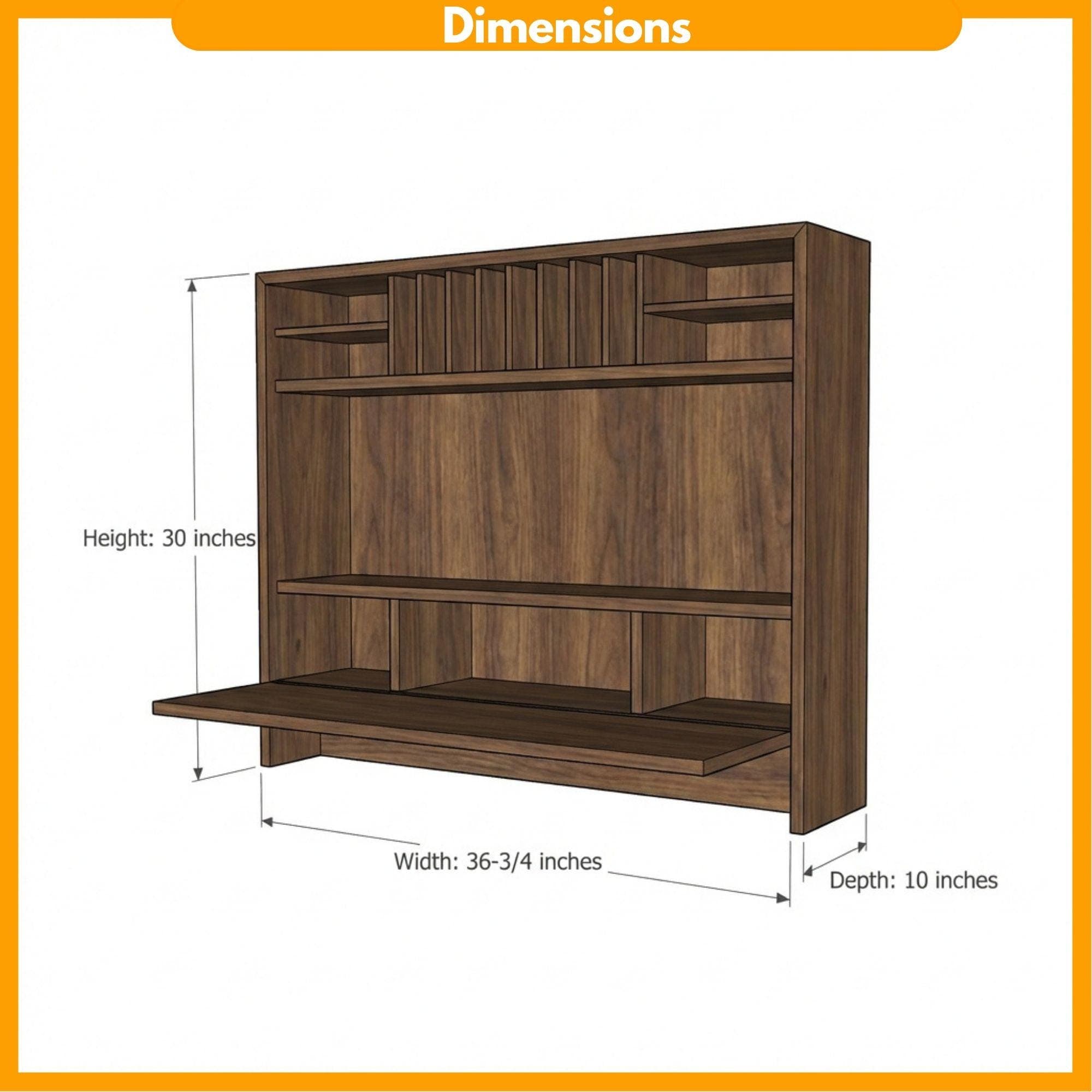 DIY Wall Mounted Murphy Desk Plans | Fold Down Shelf Blueprint (PDF Download) - view 2