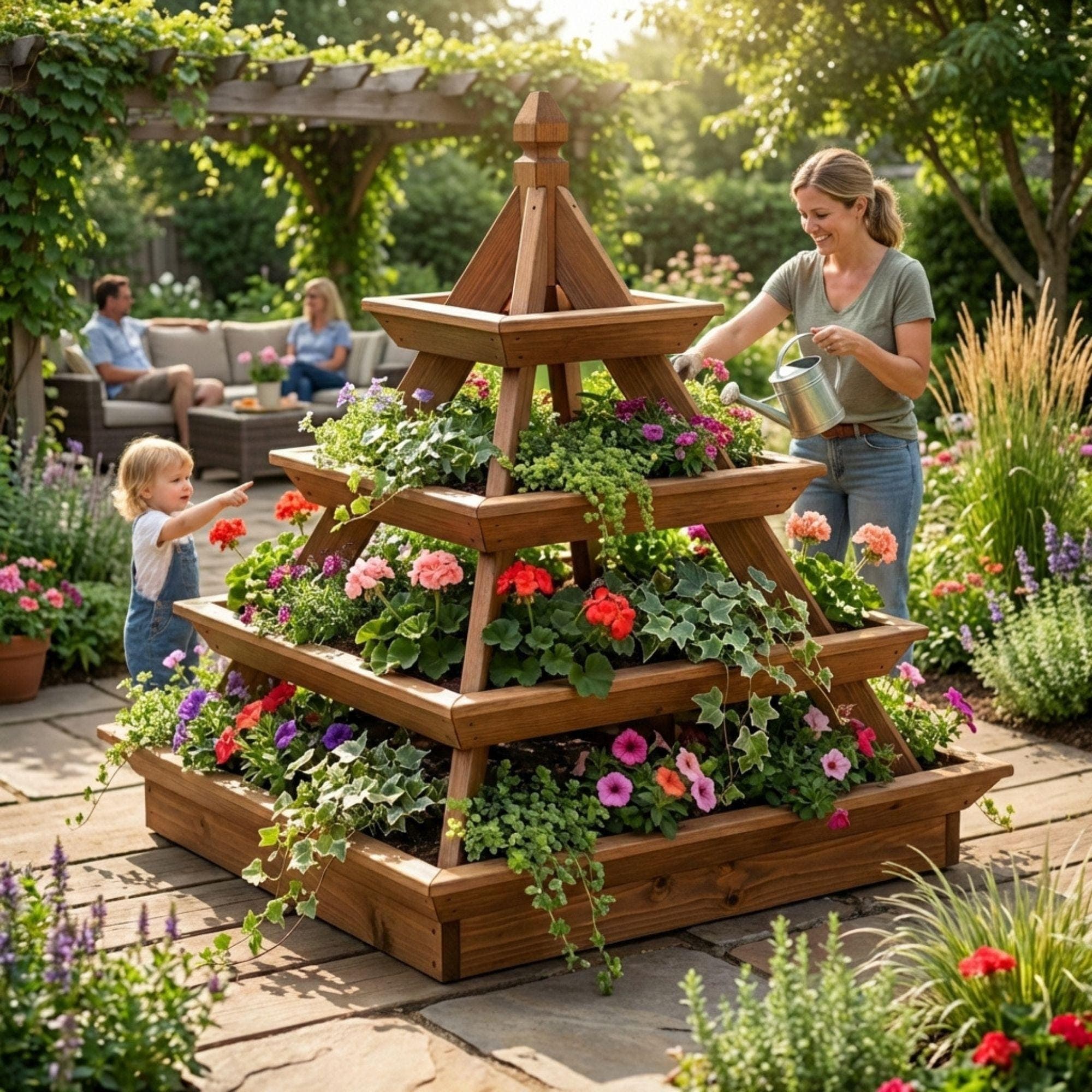 DIY Pyramid Strawberry Planter Plans | Wooden Strawberry Tower PDF | 4 Tier Planter Box Blueprint | Stacked Garden Bed - view 4