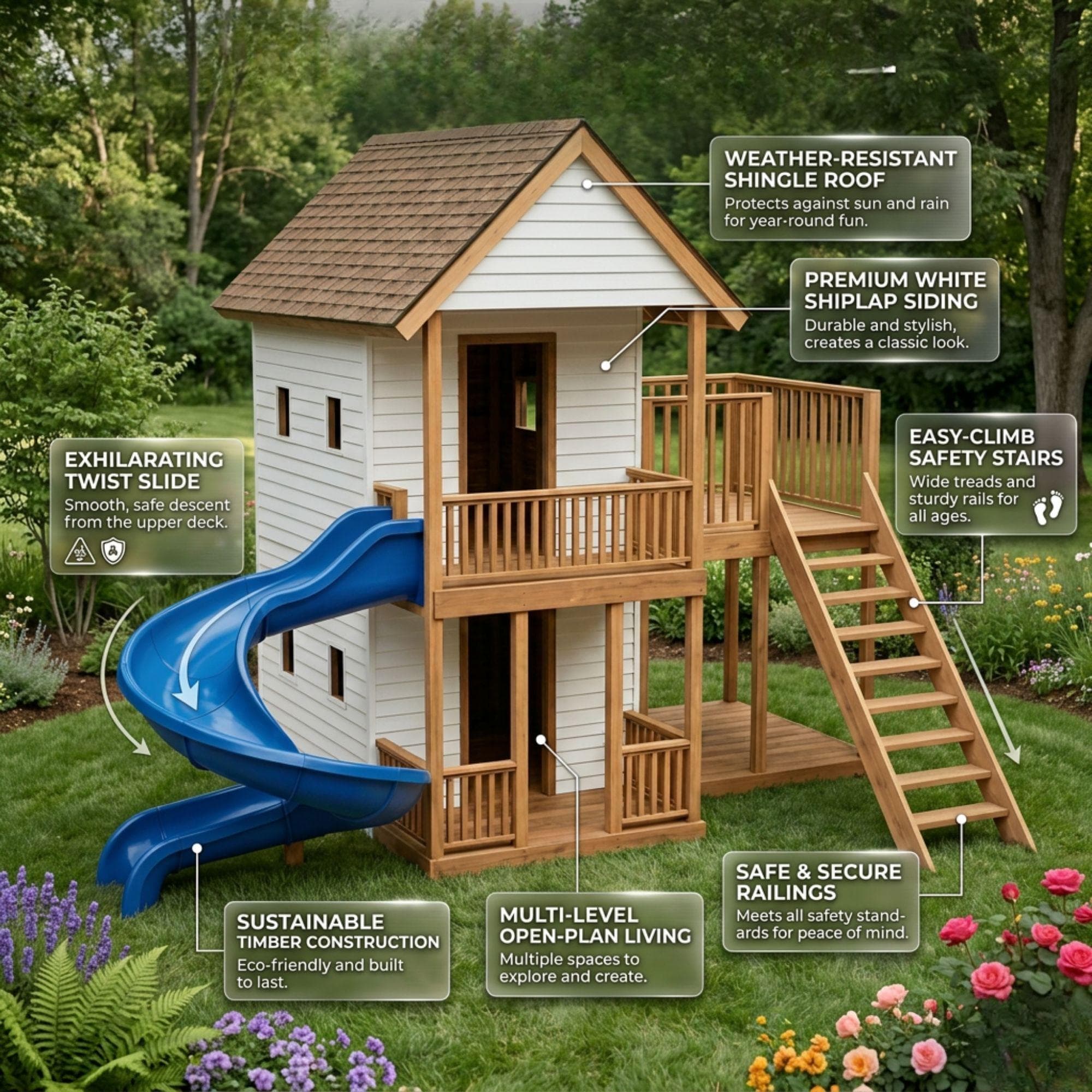 DIY 2-Story Playhouse Plans | Kids Elevated Backyard Fort Blueprint (PDF Download) - view 3