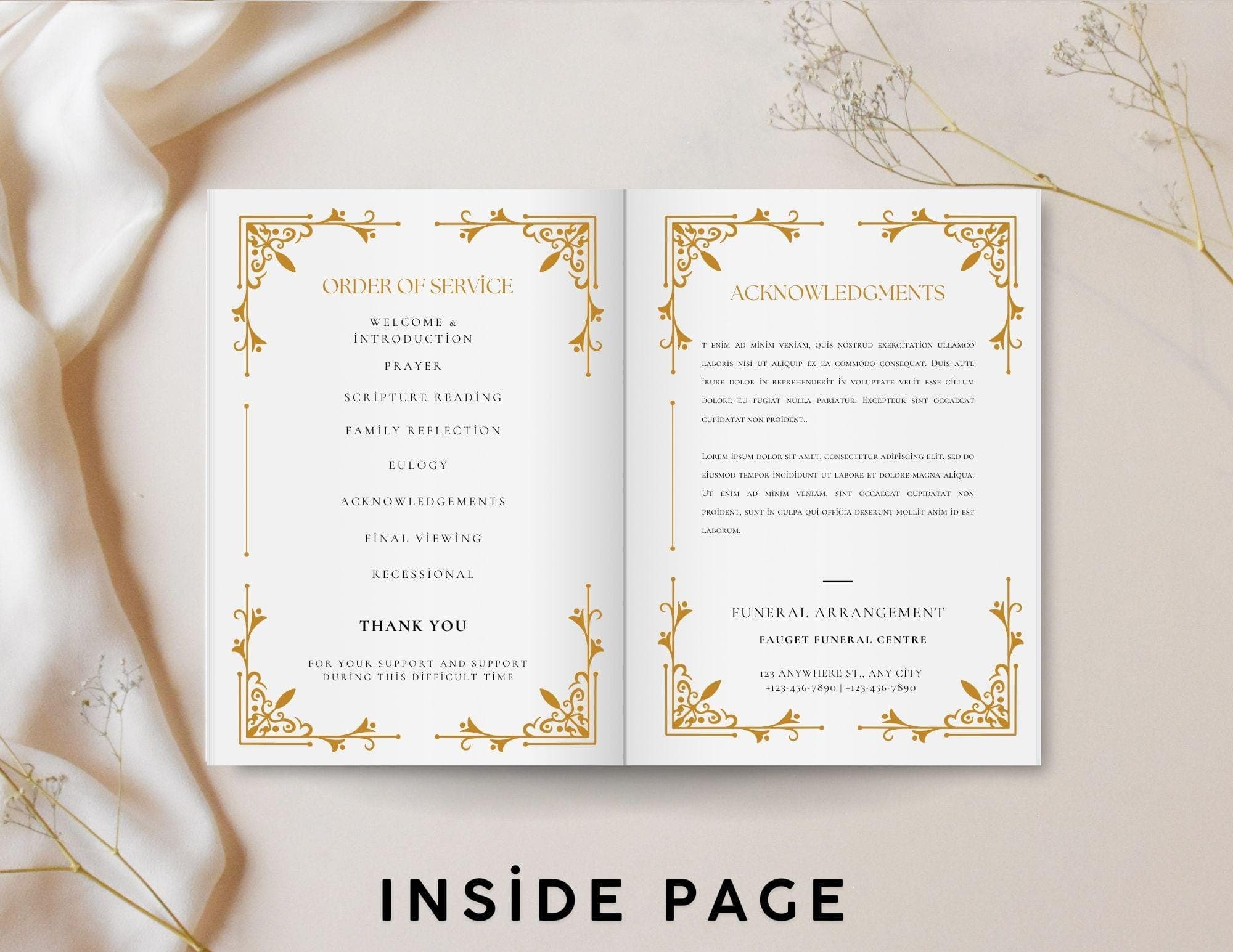 Gold Funeral Program Template | Canva Bifold Memorial (Digital Download) - view 5