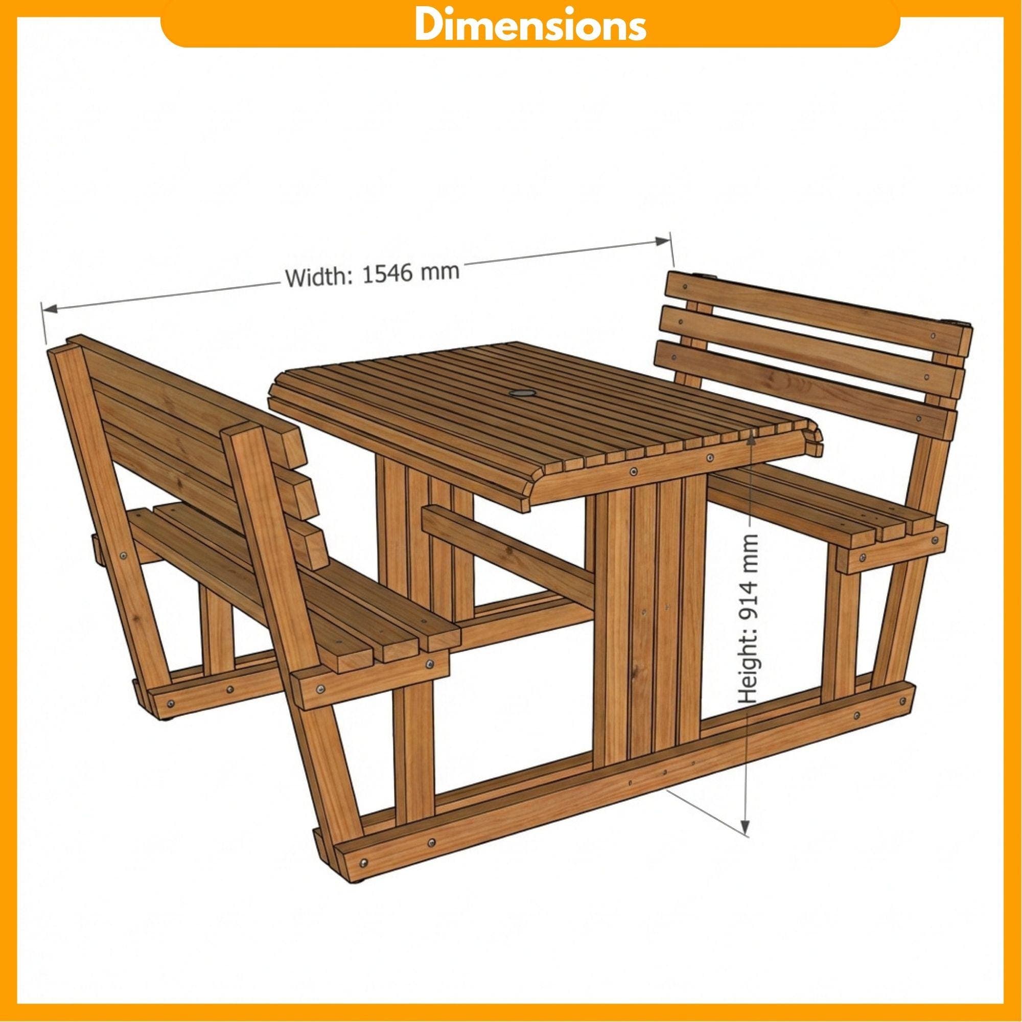 DIY Picnic Table Plans with Backrest | Outdoor Table Plans PDF | Picnic Bench Blueprint | Outside Table and Benches Woodworking Template - view 2