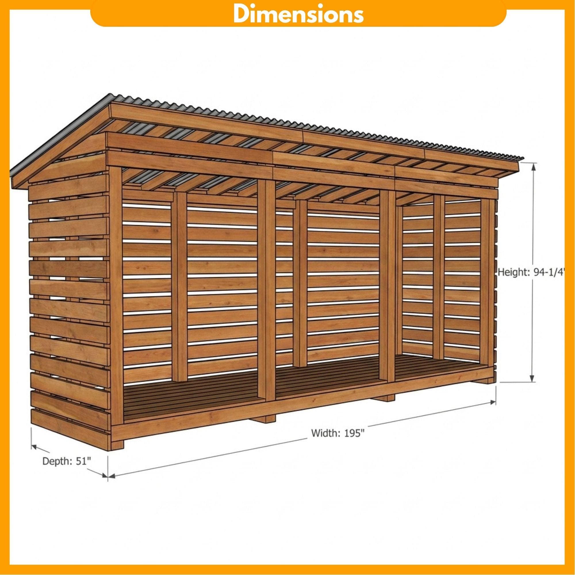 4x16 Firewood Shed DIY Plans PDF | 3 Cord Wood Storage Rack Blueprint | Large Dry Wood Shelter - view 2