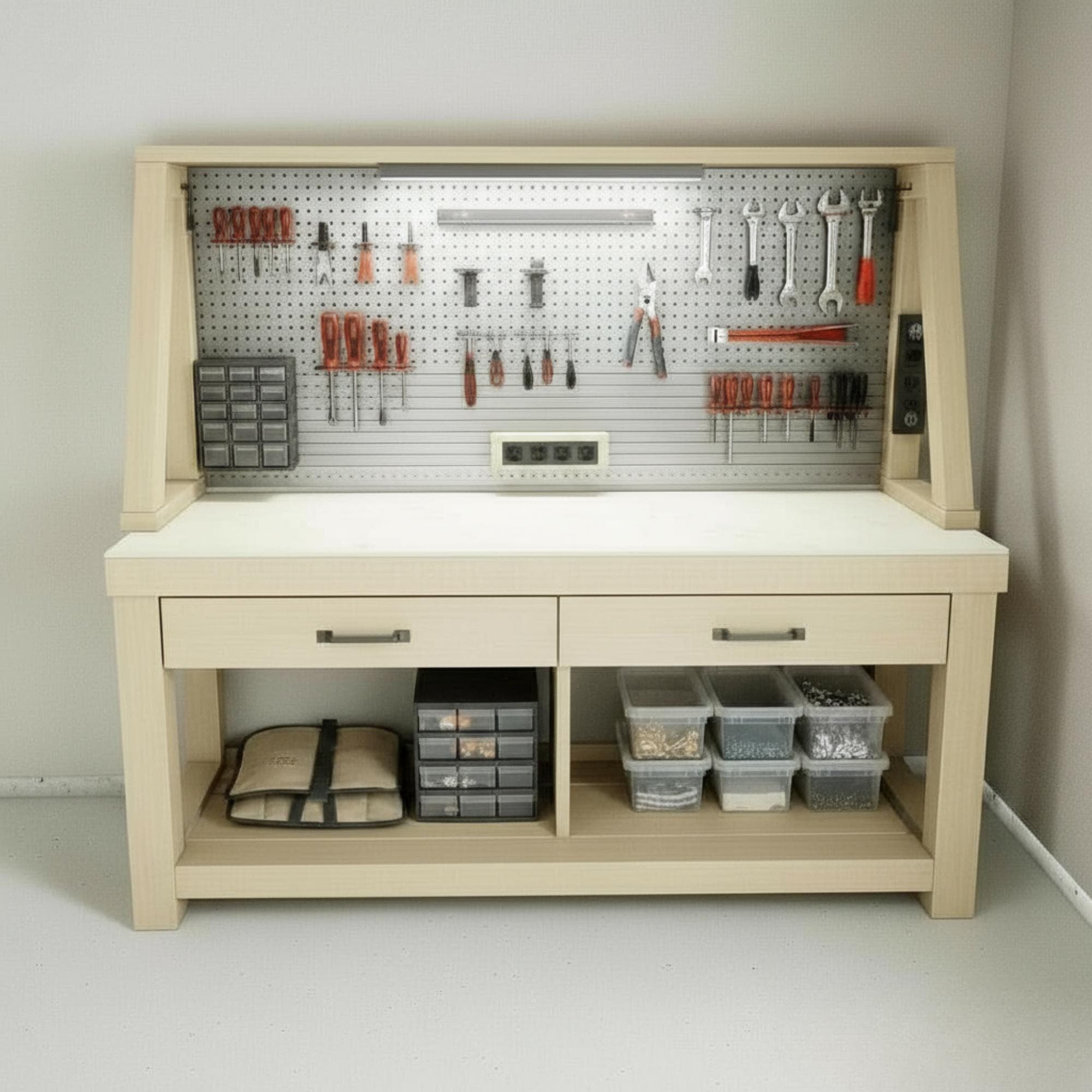 Work Bench With Storage DIY Plan | Garage Workbench and Woodworking Table with Shelves - Custom Stationary Desk Plan - view 2