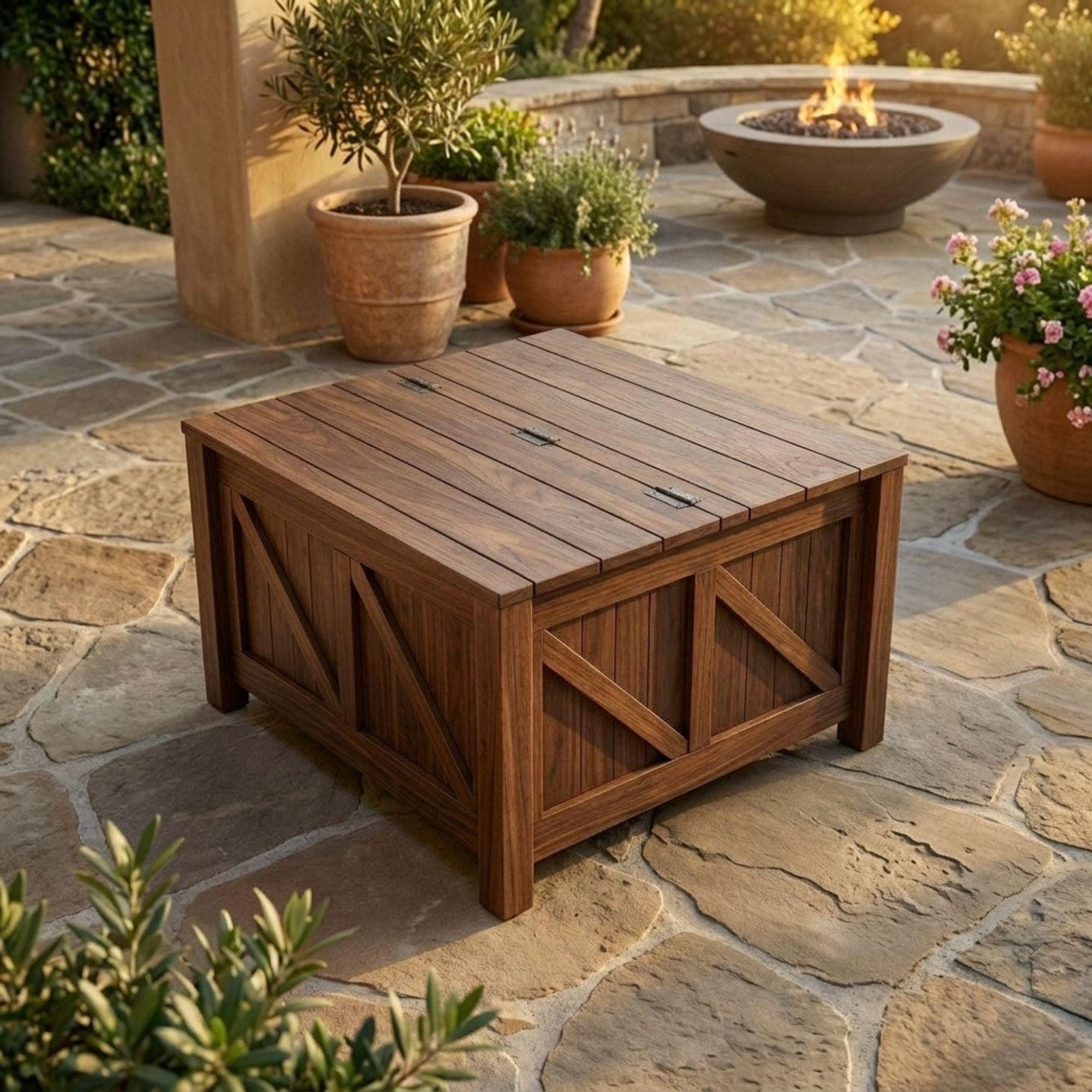 DIY Outdoor Hidden Storage Coffee Table Plans PDF | Wooden Deck Box Blueprint | Patio Furniture Woodworking Build - view 4