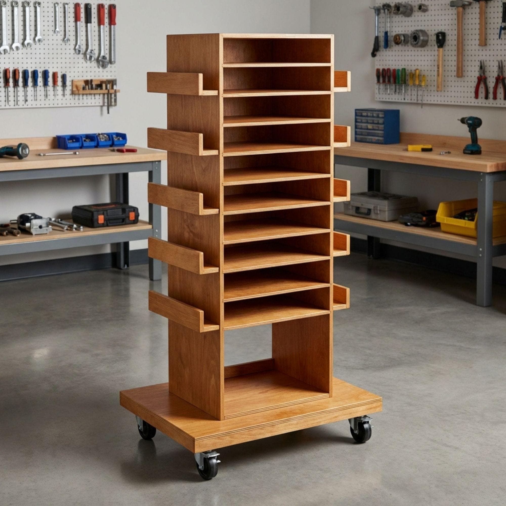 DIY Rolling Tool Station Plans | Mobile Tool Storage Cabinet PDF | Wood Tool Cabinet on Wheels | Hobby Organizer Cart | Garage Storage - view 3