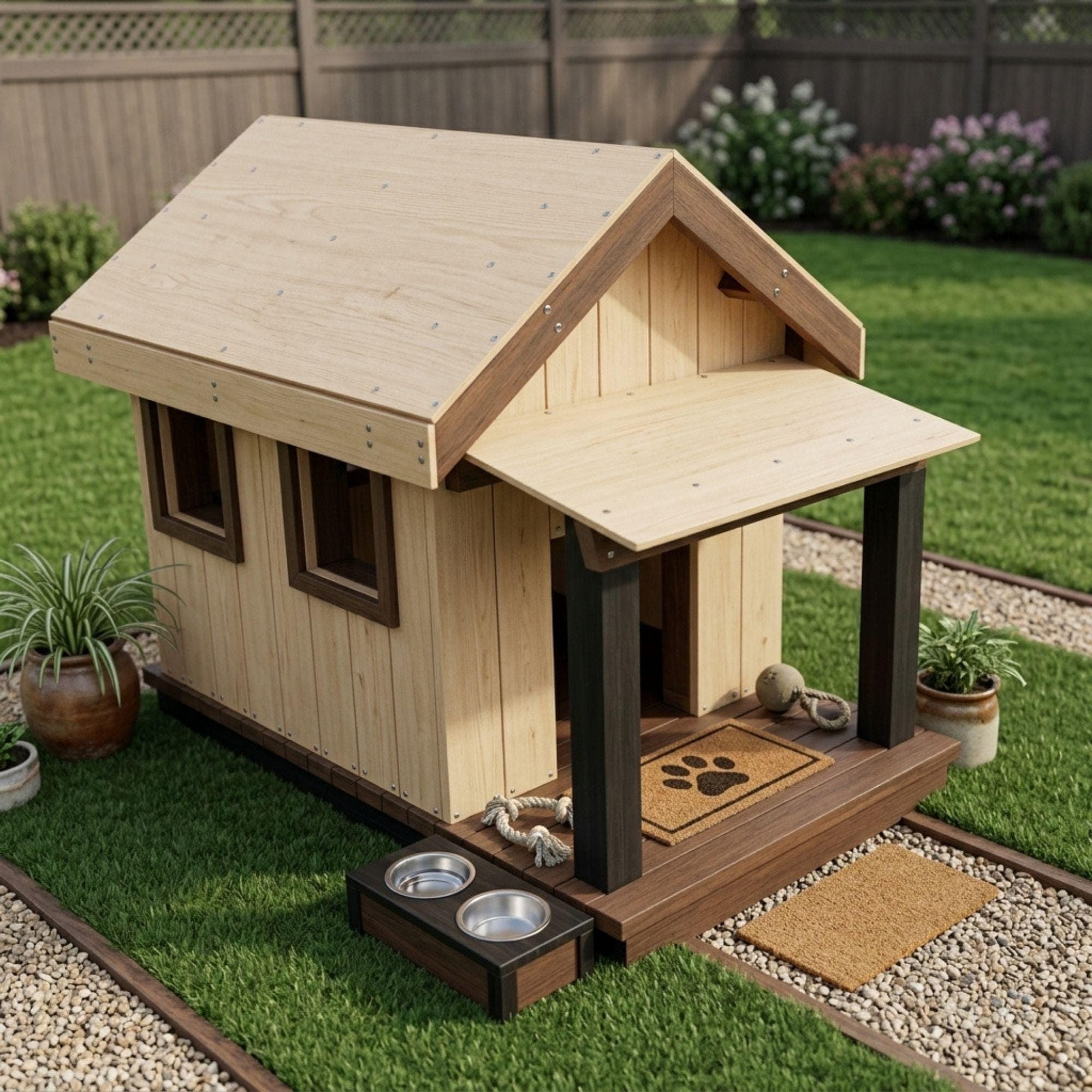 DIY Dog House with Porch Plans PDF | Large Wooden Pet Cabin Blueprint | Outdoor Dog Kennel Build | Covered Deck Pet Shelter - view 3