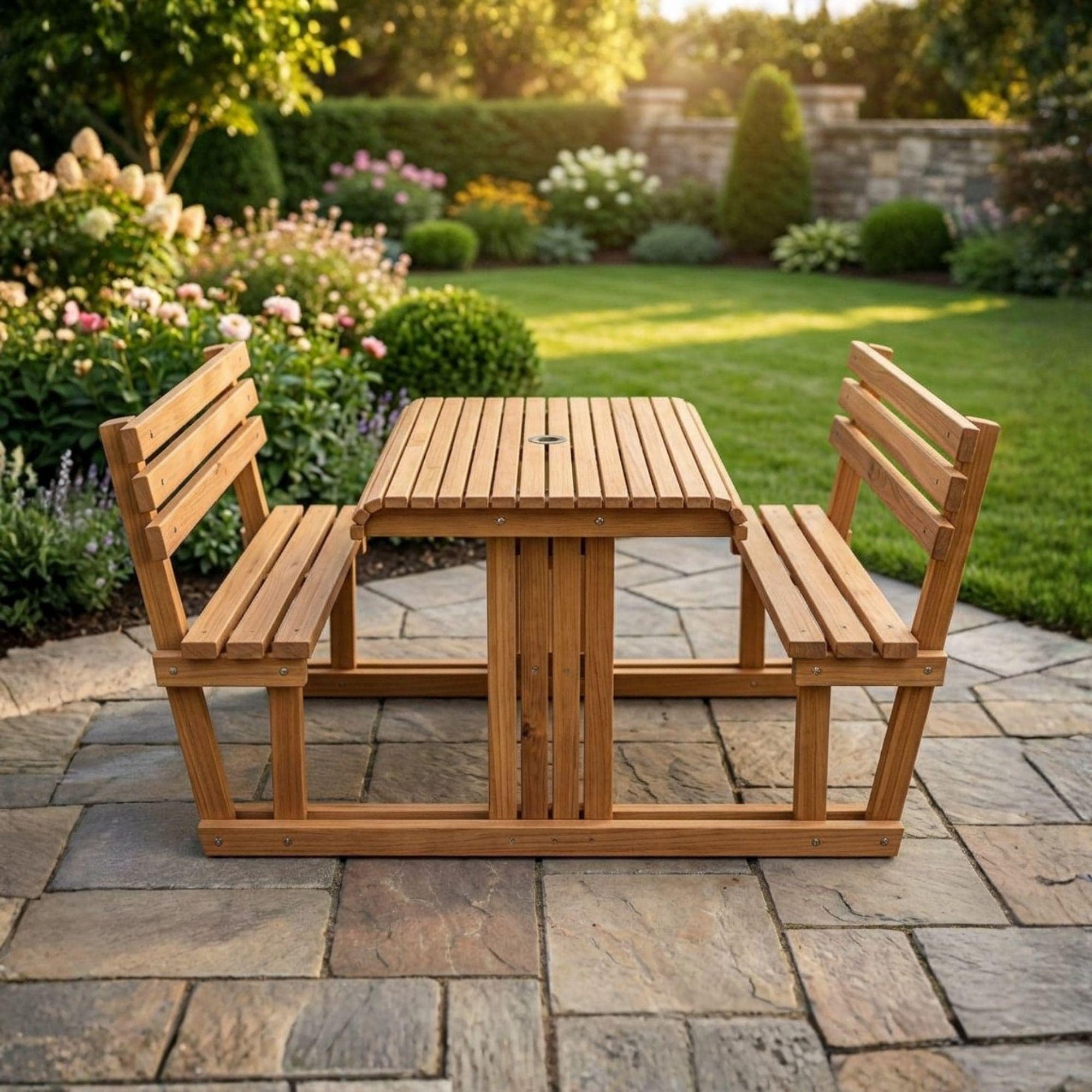 DIY Picnic Table Plans with Backrest | Outdoor Table Plans PDF | Picnic Bench Blueprint | Outside Table and Benches Woodworking Template - view 3