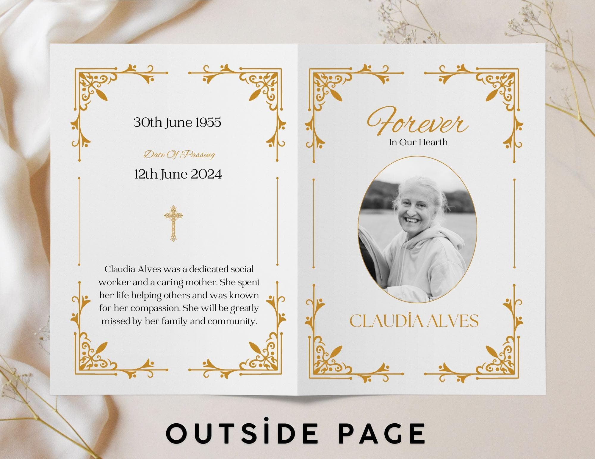 Gold Funeral Program Template | Canva Bifold Memorial (Digital Download) - view 4