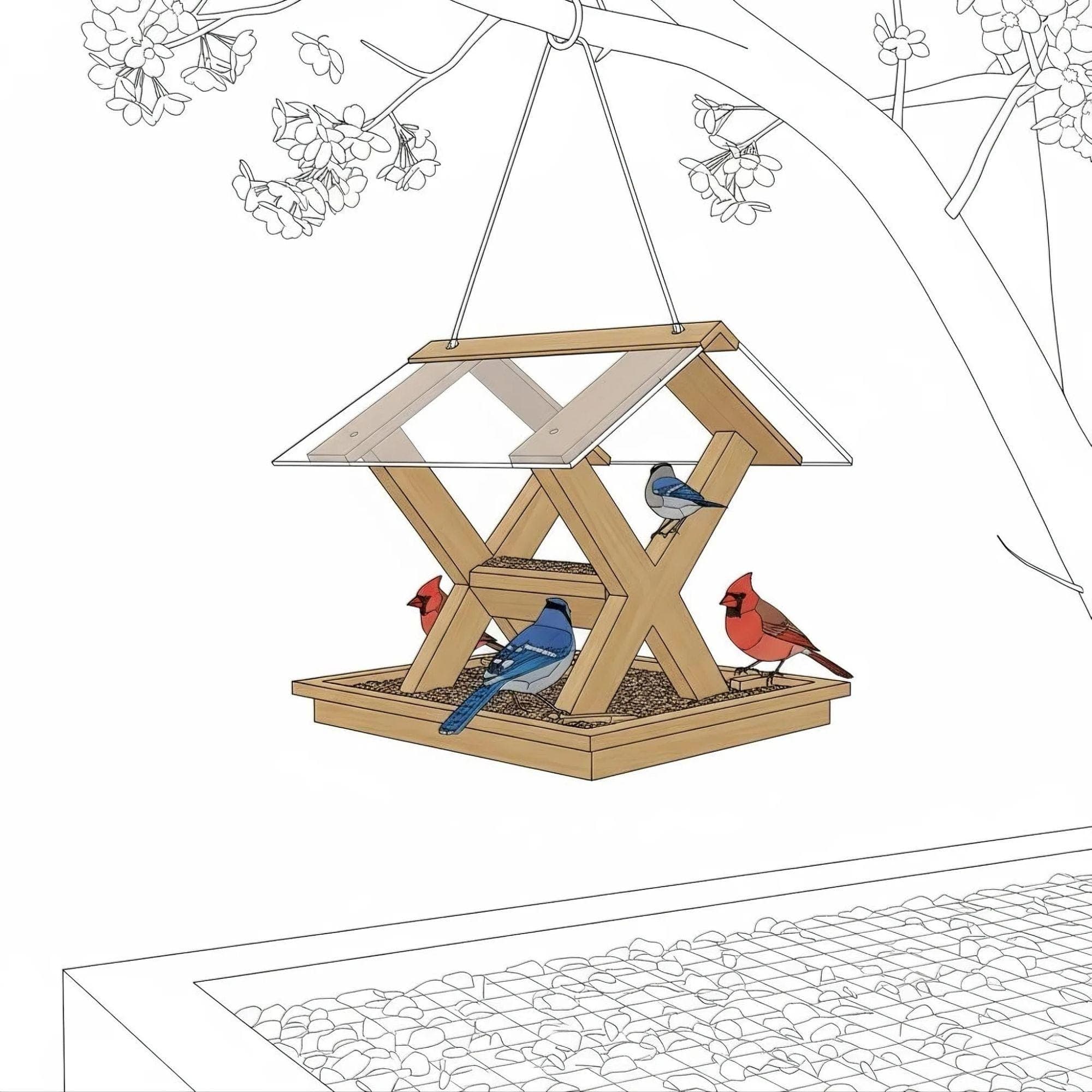 Modern Bird Feeder Plans | Hanging X-Frame Design (PDF) - view 7