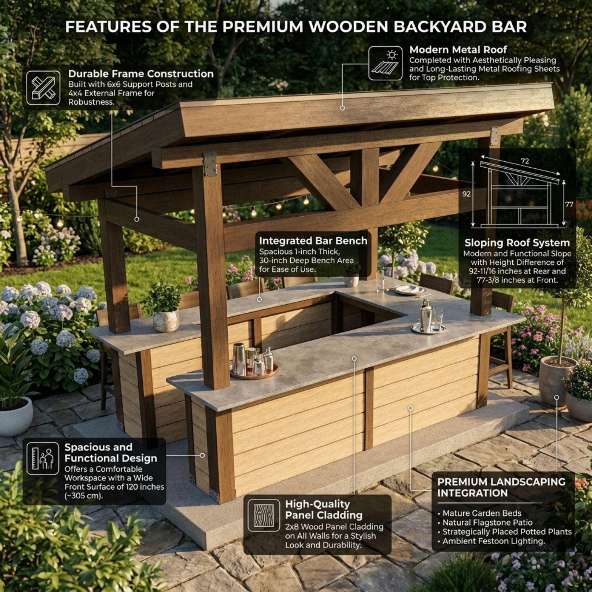 DIY Outdoor Kitchen Plans PDF | Backyard Bar Blueprint | Pergola with Bar Underneath | Back Yard BBQ Shack Build | Outside Bar Woodworking - view 3