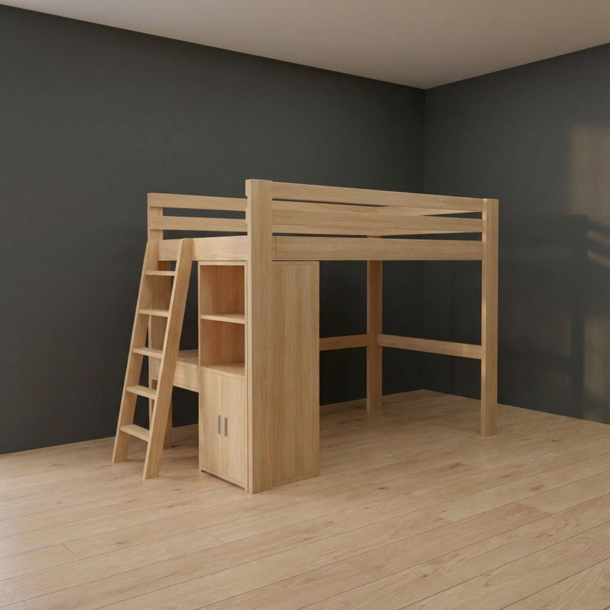 Twin Loft Bed DIY Plans with Stairs & Desk | Space Saving Blueprint (PDF Download) - view 8