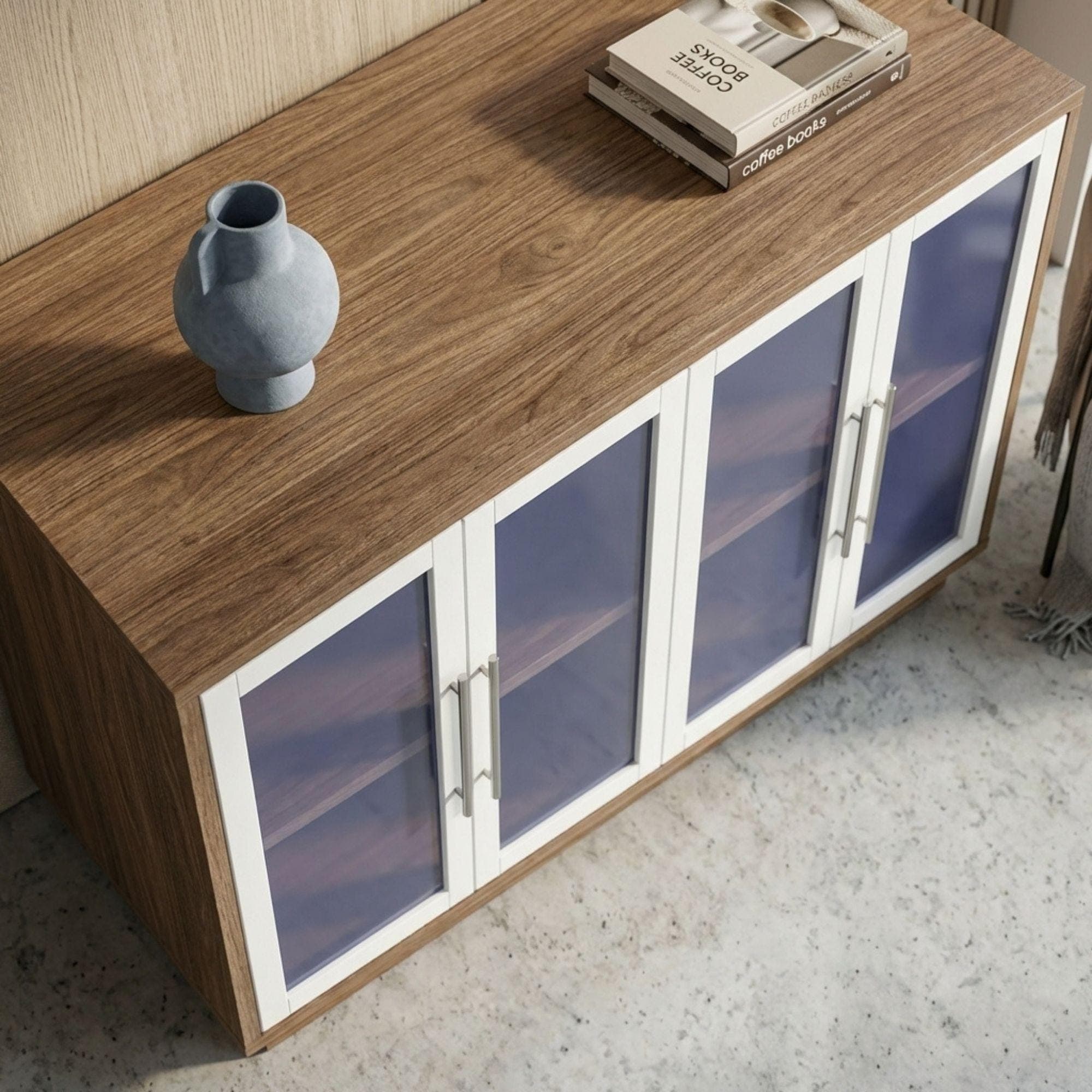 DIY Living Room Sideboard with Frosted Glass Plans PDF | Wood Buffet & Storage Cabinet Build | Woodworking Plan for Beginners - view 4