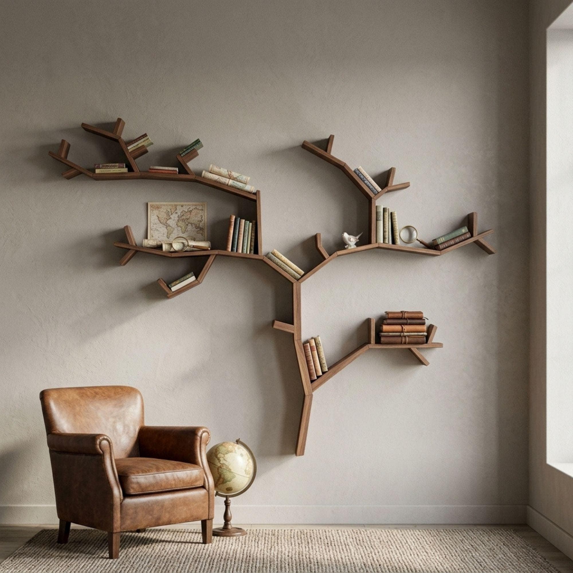DIY Tree Bookshelf Plans PDF | Artistic Branch Wall Library Blueprint | Unique Floating Bookcase | Nature Inspired Woodworking Plan - view 3