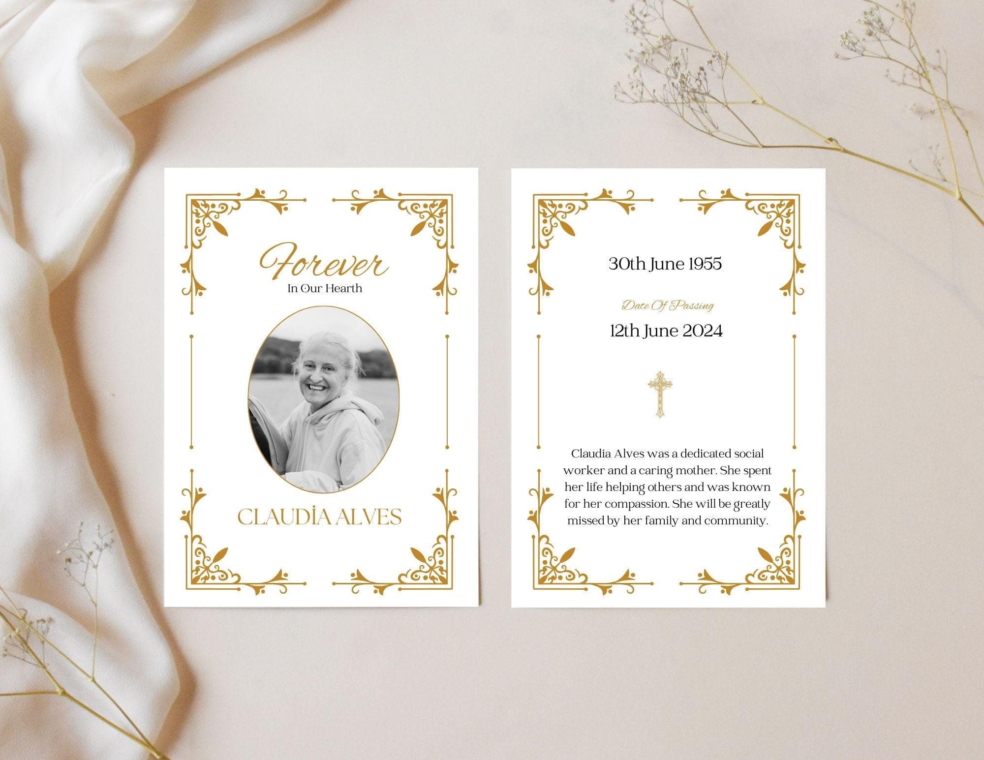 Gold Funeral Program Template | Canva Bifold Memorial (Digital Download) - view 2