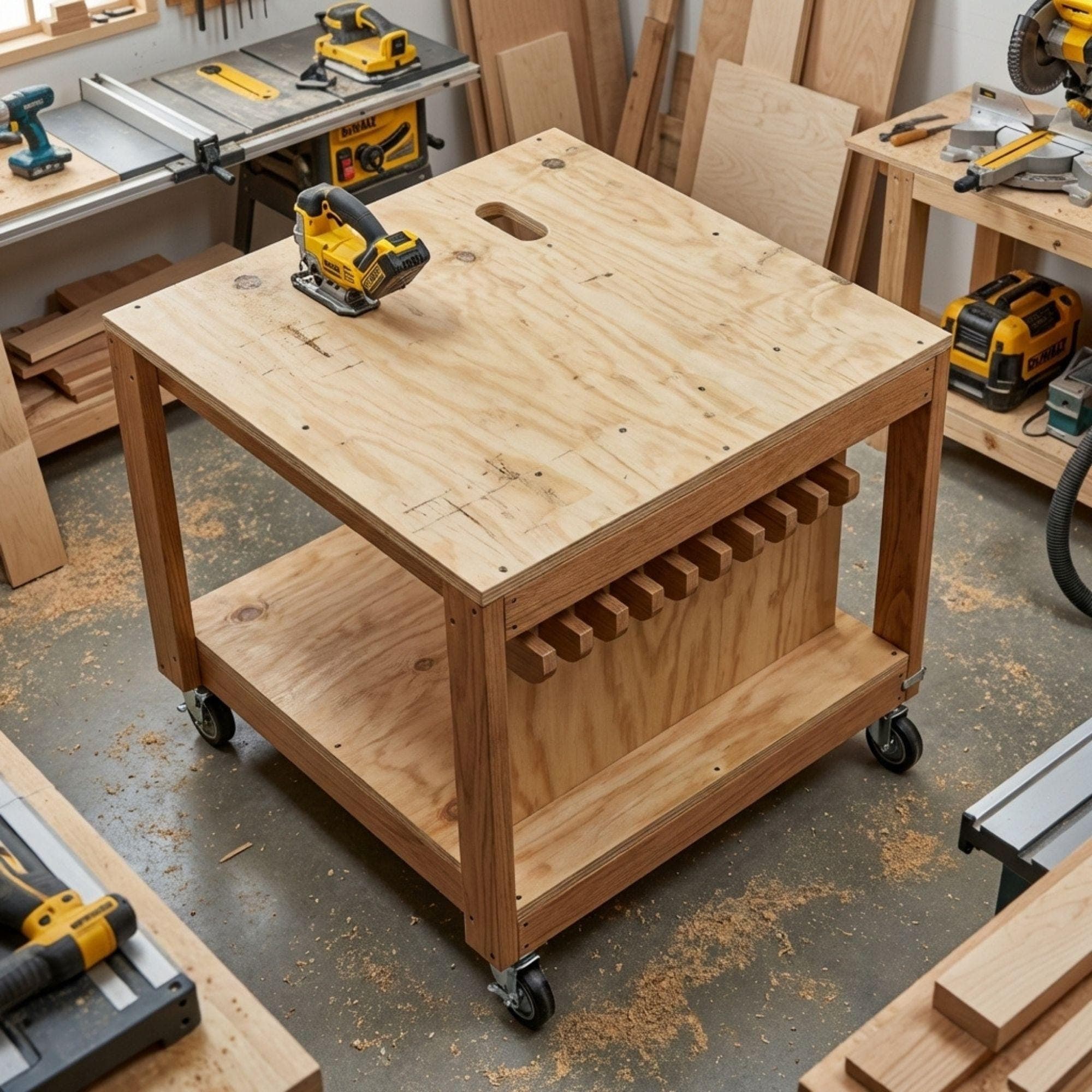 DIY Mobile Jigsaw Station Plans PDF | Rolling Workbench Tool Cart Blueprint | Woodworking Shop Cart | Portable Power Tool Stand - view 3