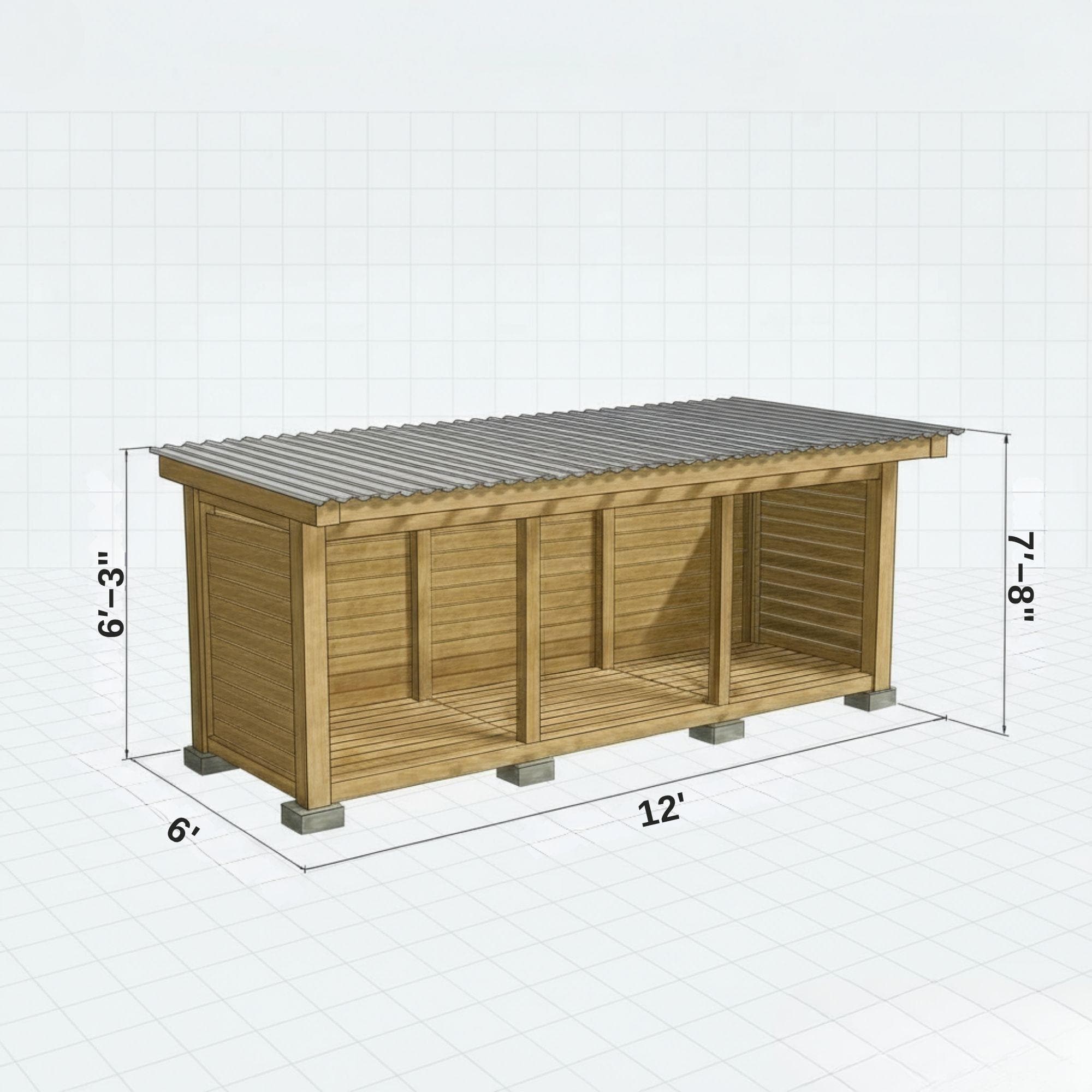 6x12 Firewood Shed Plans: DIY Sloped Roof Woodshed (PDF Download) - view 5