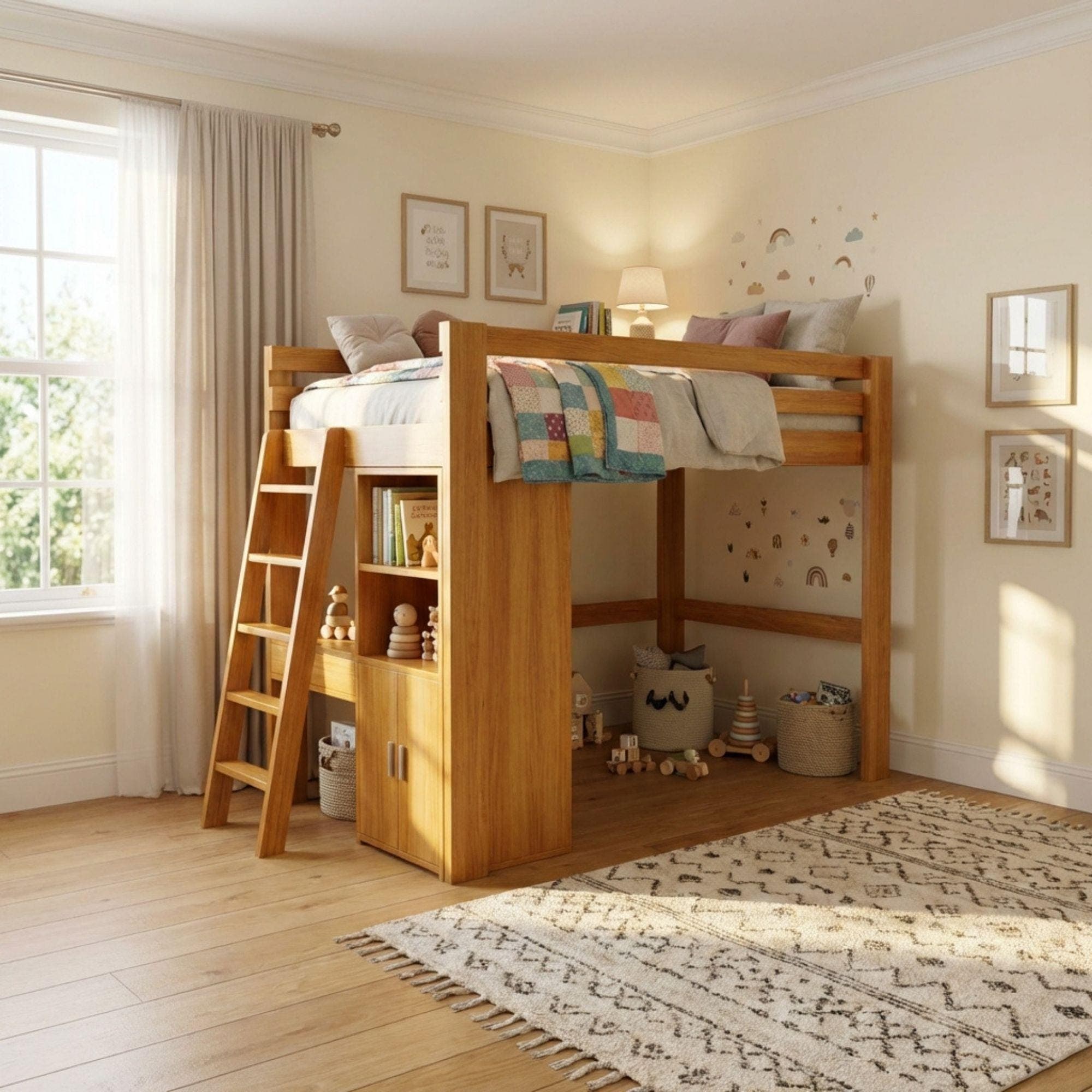 Twin Loft Bed DIY Plans with Stairs & Desk | Space Saving Blueprint (PDF Download) - view 3