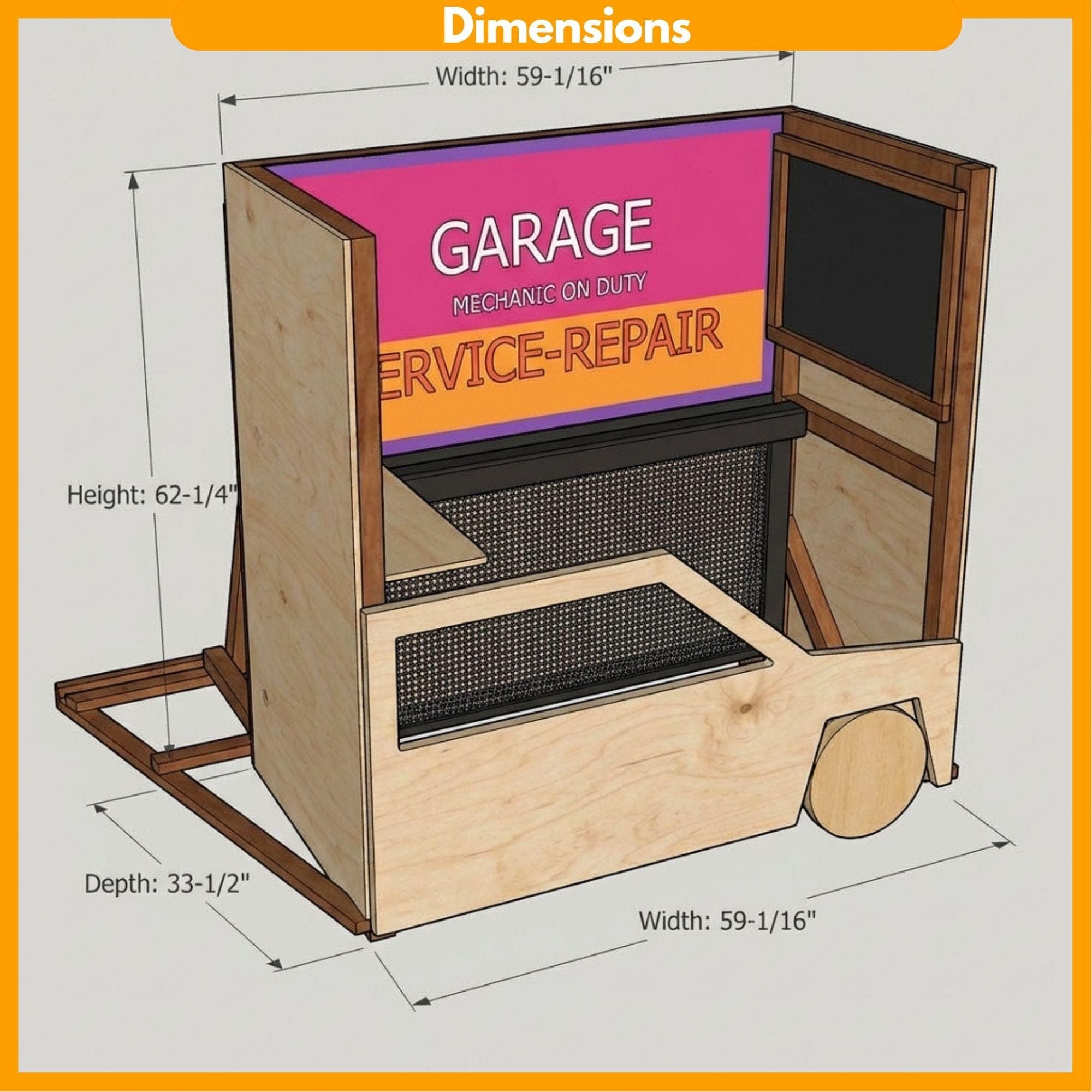 DIY Kids Garage Playset Plan | Mechanic Pretend Play Station PDF | Wooden Toy Car Stand | Playroom Role Play Build - view 2
