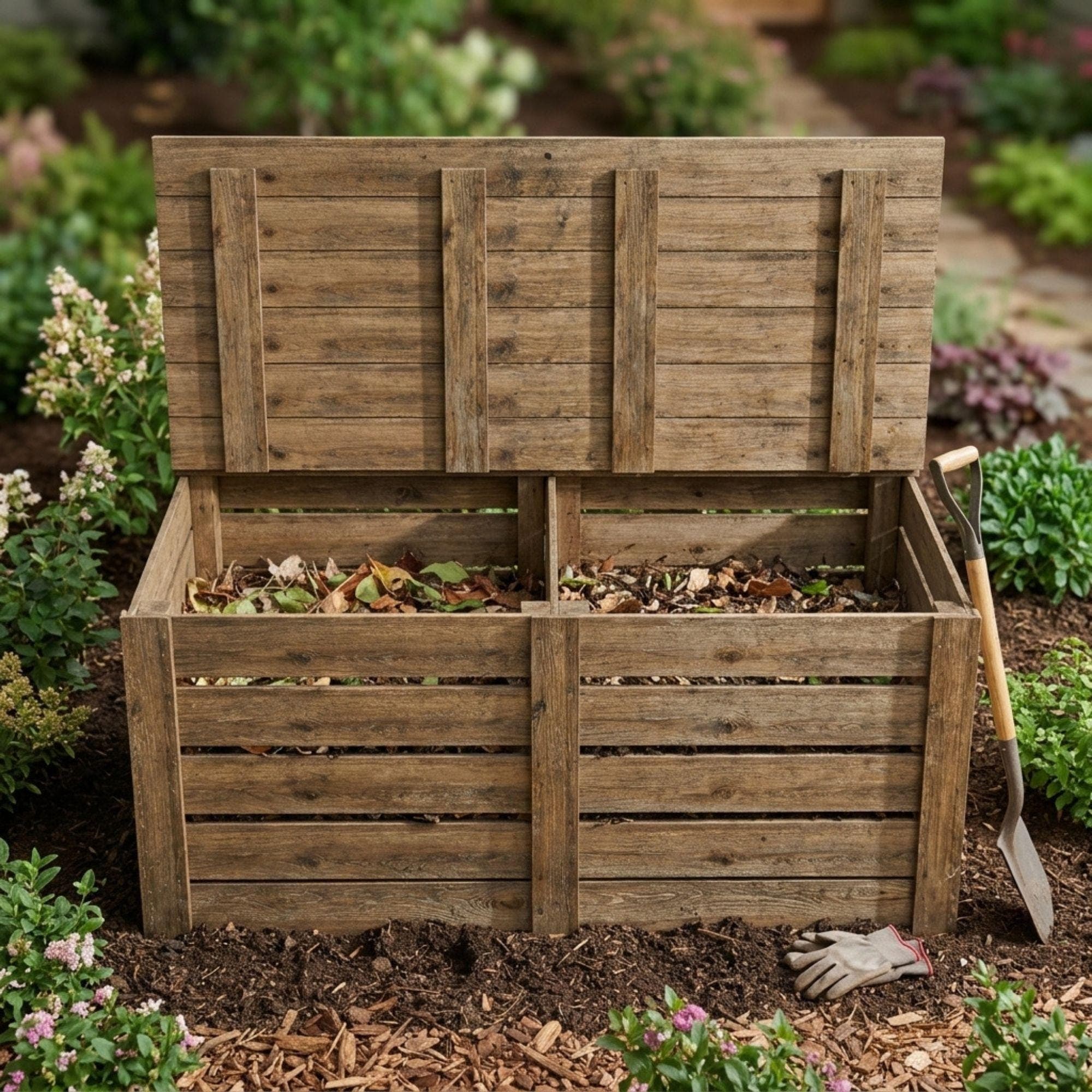 DIY Compost Bin Plans PDF | Dual Chamber Wooden Composter Blueprint | 2-Bay Garden Compost Box | Yard Waste Bin Woodworking Project - view 6